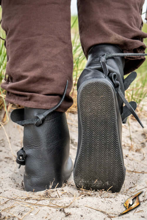 Back view of Black Jorik Shoes Epic Armoury showcasing thick leather laces and durable sole for LARP activities.