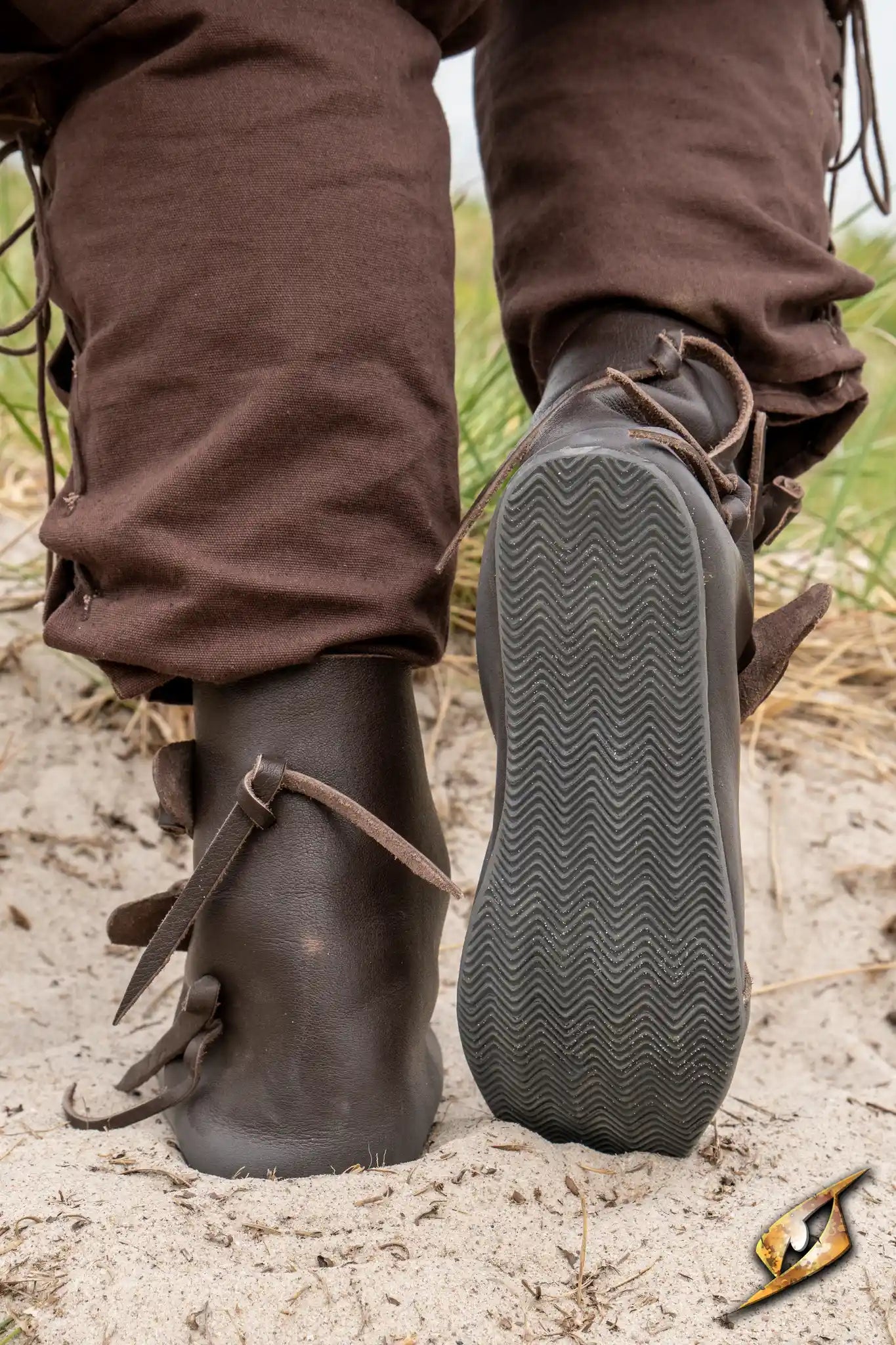 Shoes Jorik shown from the back, featuring durable leather and textured soles for Viking-inspired footwear.