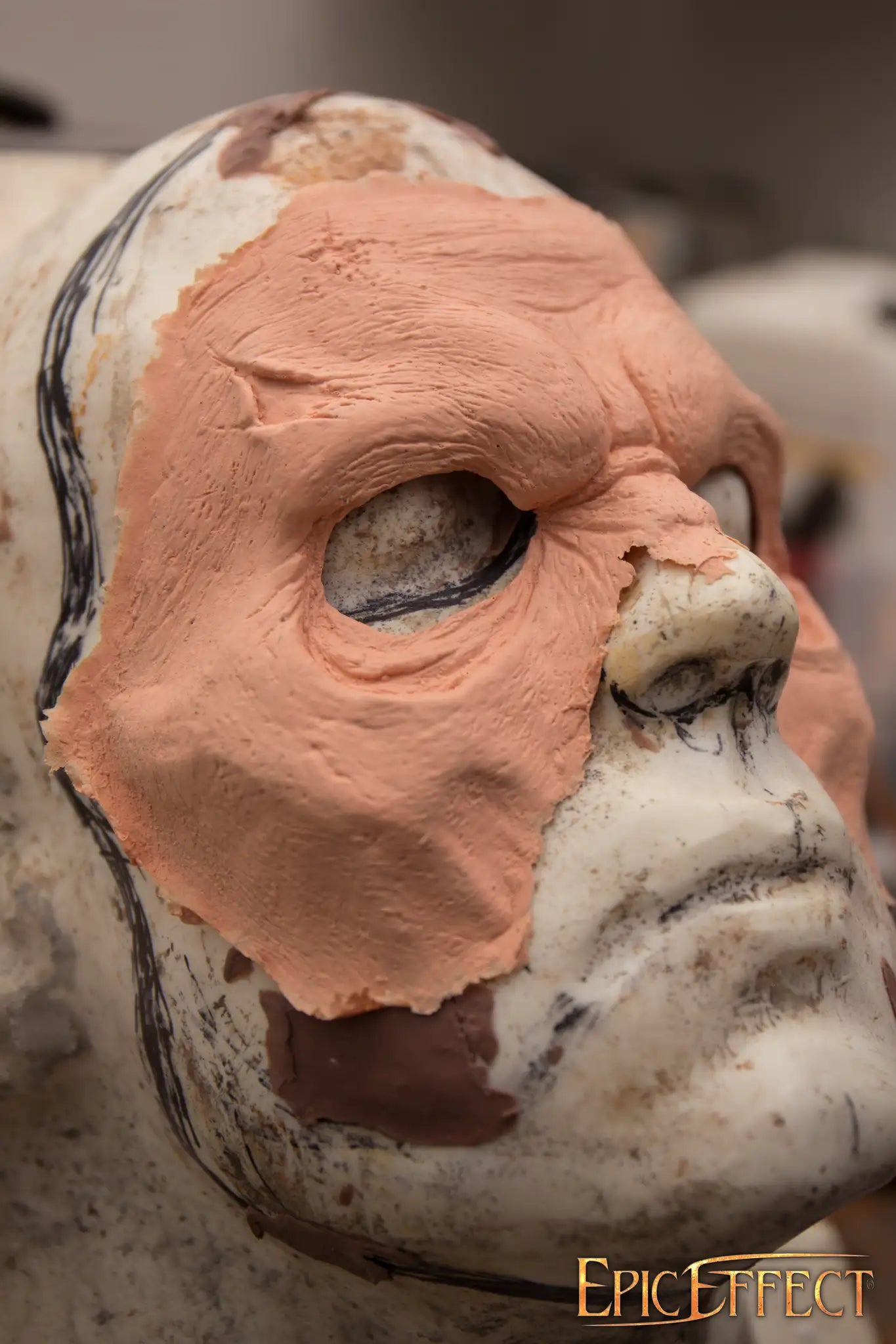 Close-up of a latex prosthetic face mold for Zombie Brow, showing detail and texture for an undead expression.