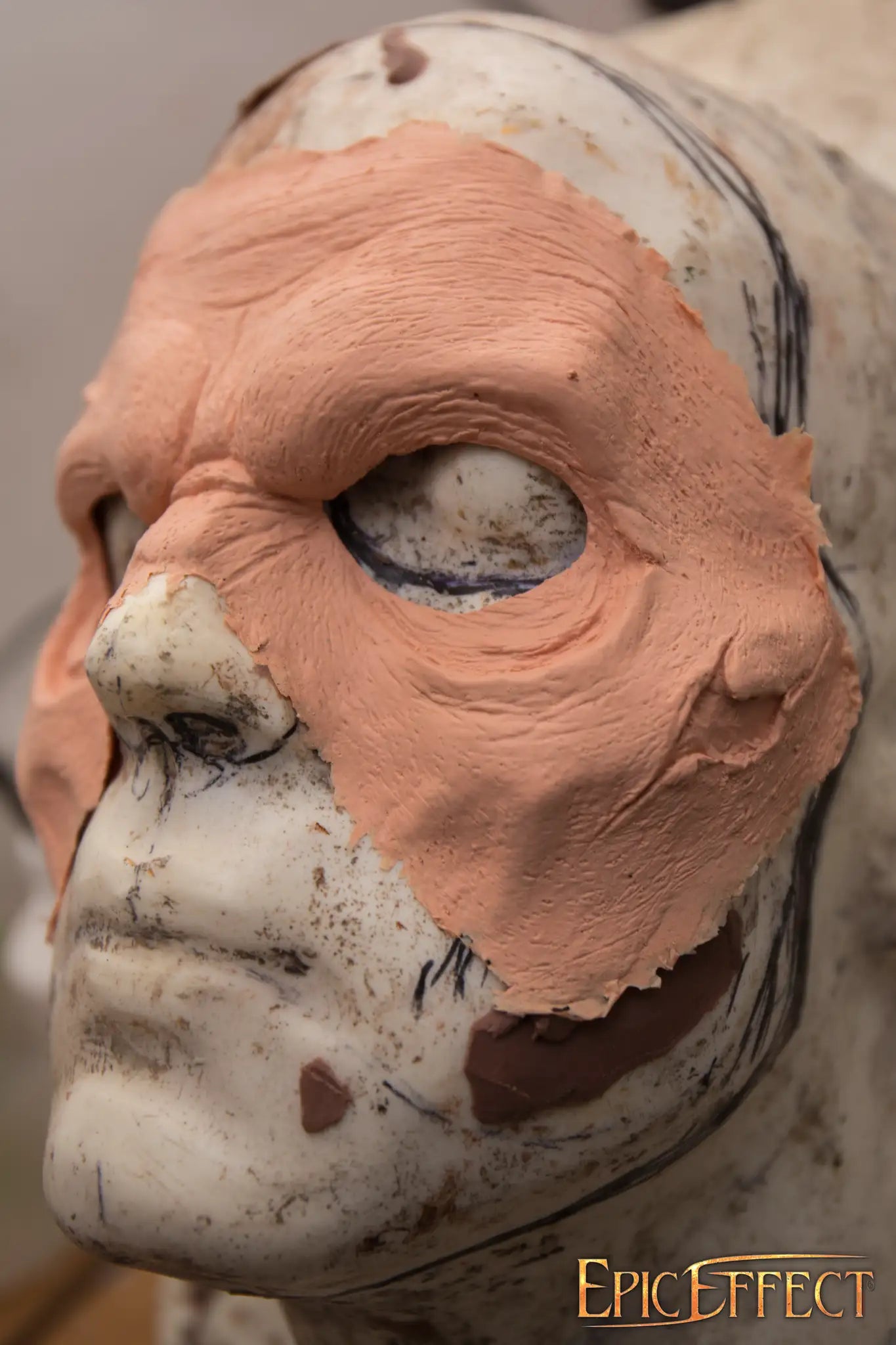 Close-up of a mask mold featuring Epic Armoury's Zombie Brow latex prosthetic for undead characters.