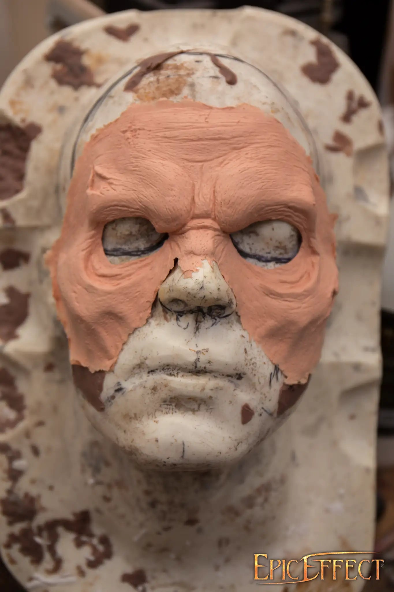 Zombie Brow latex prosthetic mold showing detailed facial expression on a modeling head.