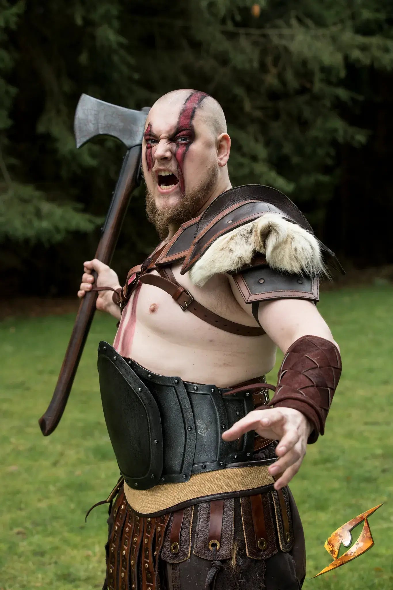 Barbarian wearing Gut Plate and wielding foam Axe