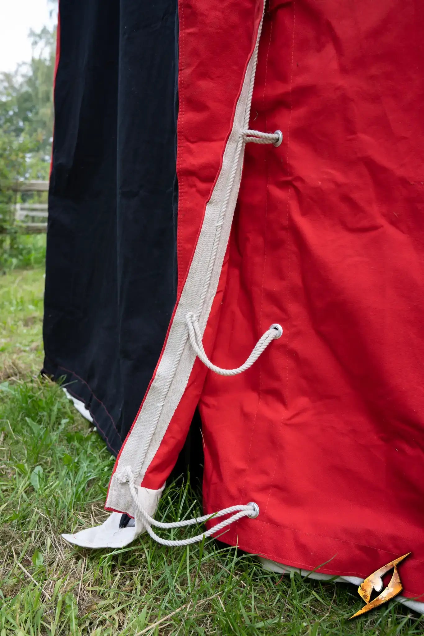Close-up of the tie-downs on the Marquee Tent - 4x4m, highlighting its sturdy design and vibrant colors.