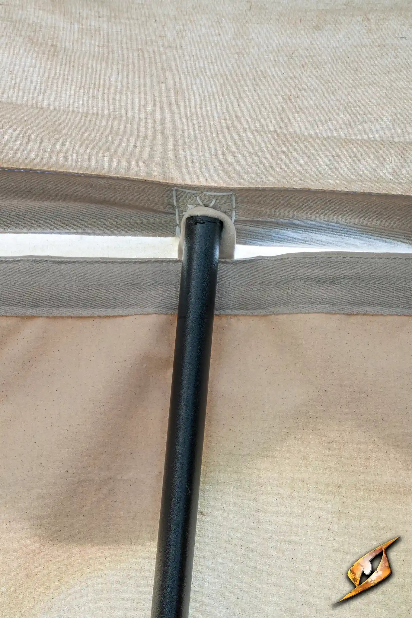 Detail of Marquee Tent - 4x6m showing pole connection to the fabric canopy.
