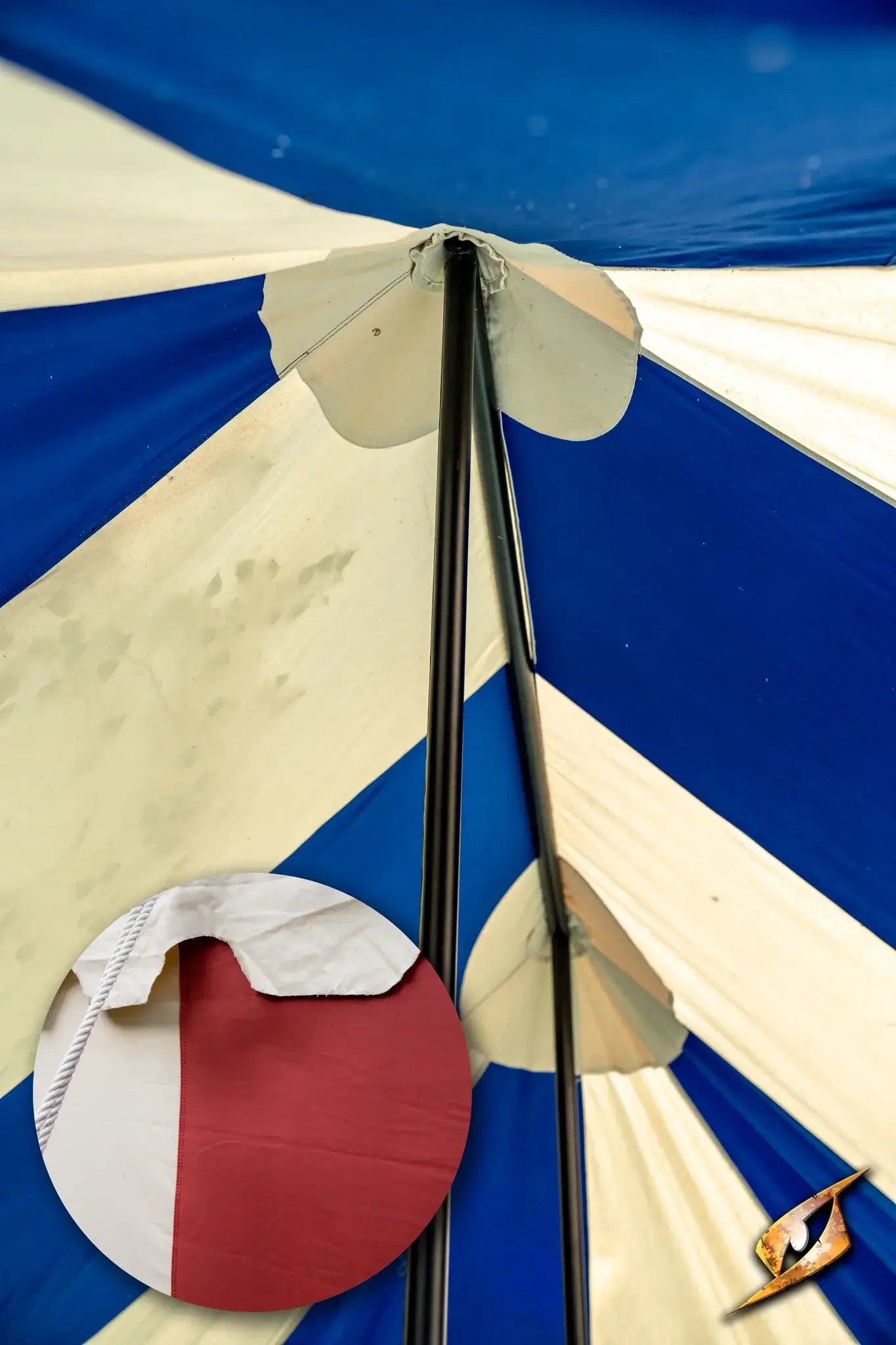 Marquee Tent - 4x6m showcasing the colorful interior with support poles and fabric detail.