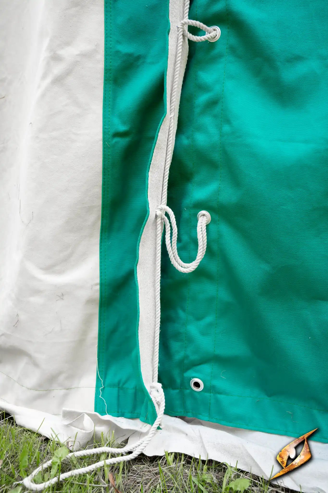 Close-up of the Marquee Tent - 4x6m showing its secure ties and fabric details.