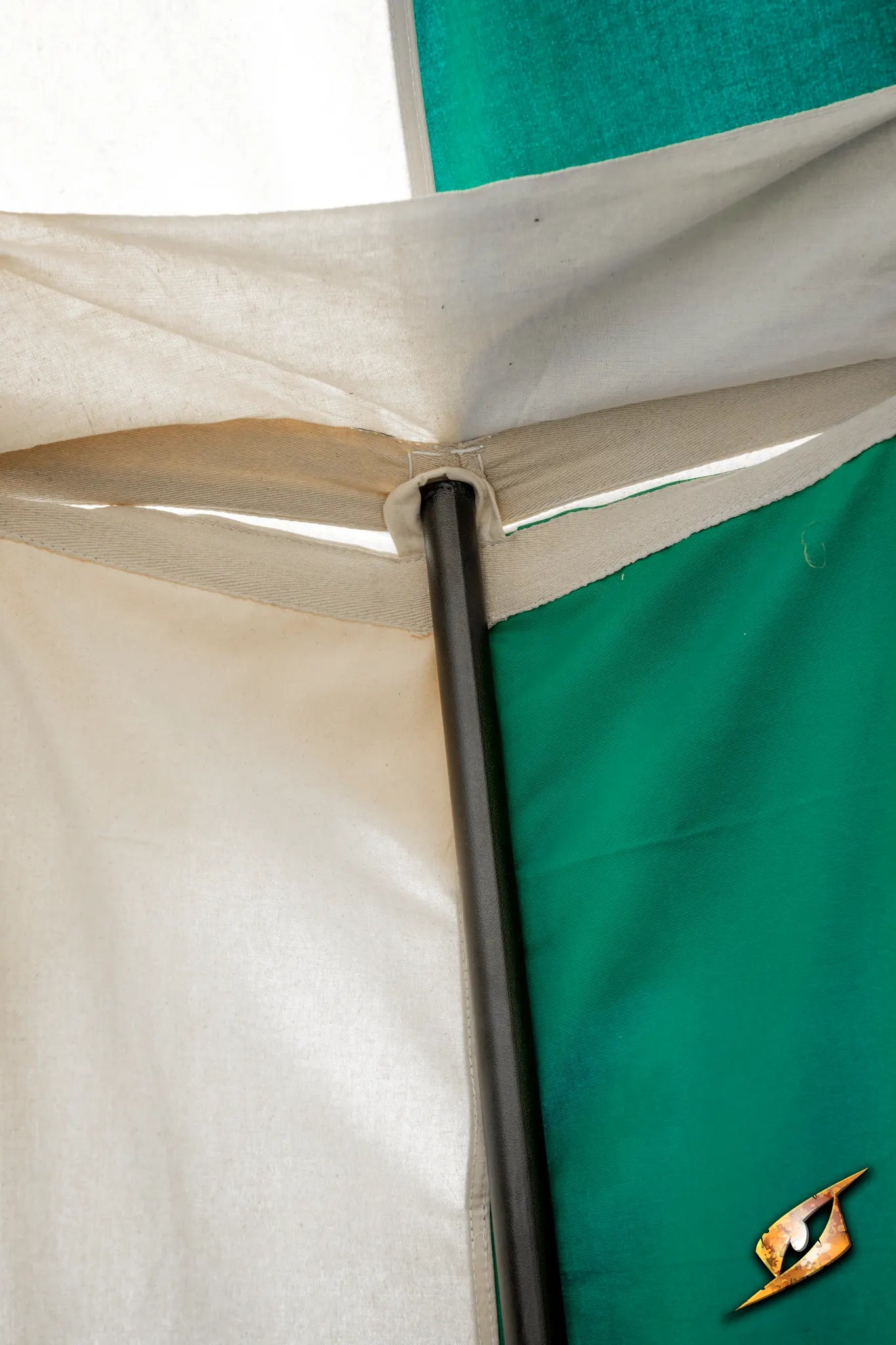 Close-up view of a Marquee Tent - 4x6m showing fabric seams and support pole.