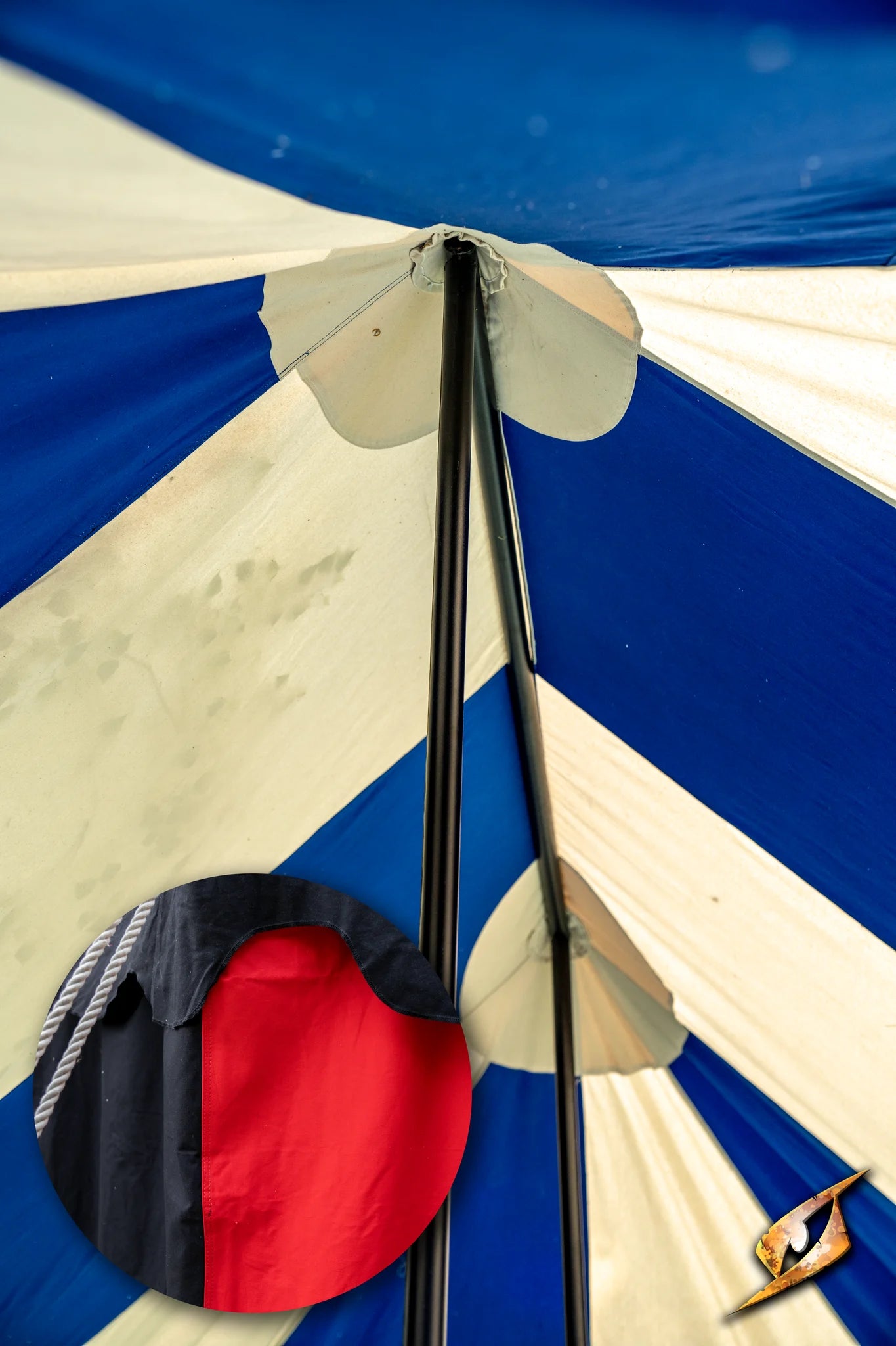 Marquee Tent - 4x6m showing detailed inner structure and color fabric close-up.