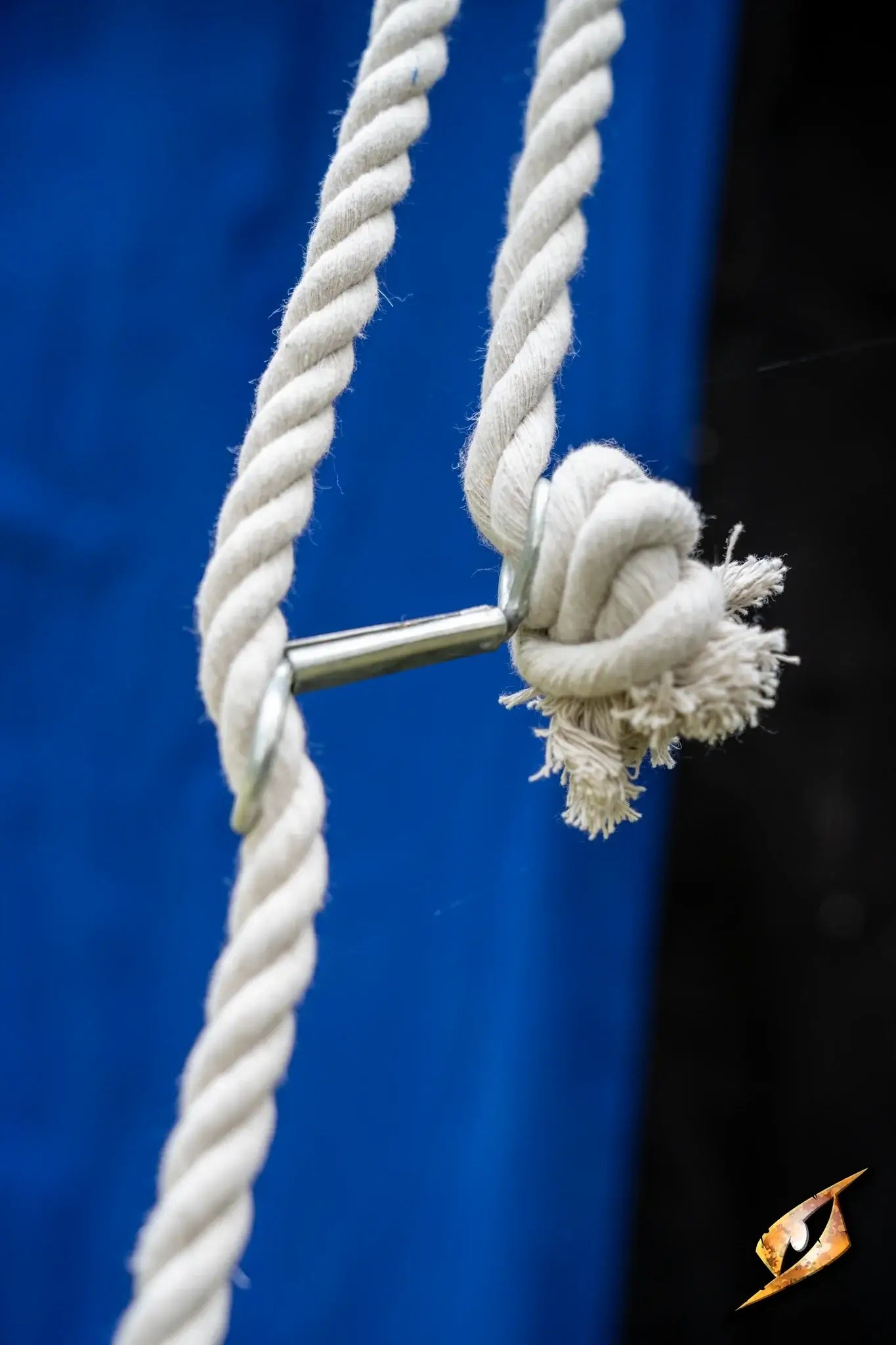 Marquee Tent - 4x6m tie rope detail with metal fastener on blue backdrop