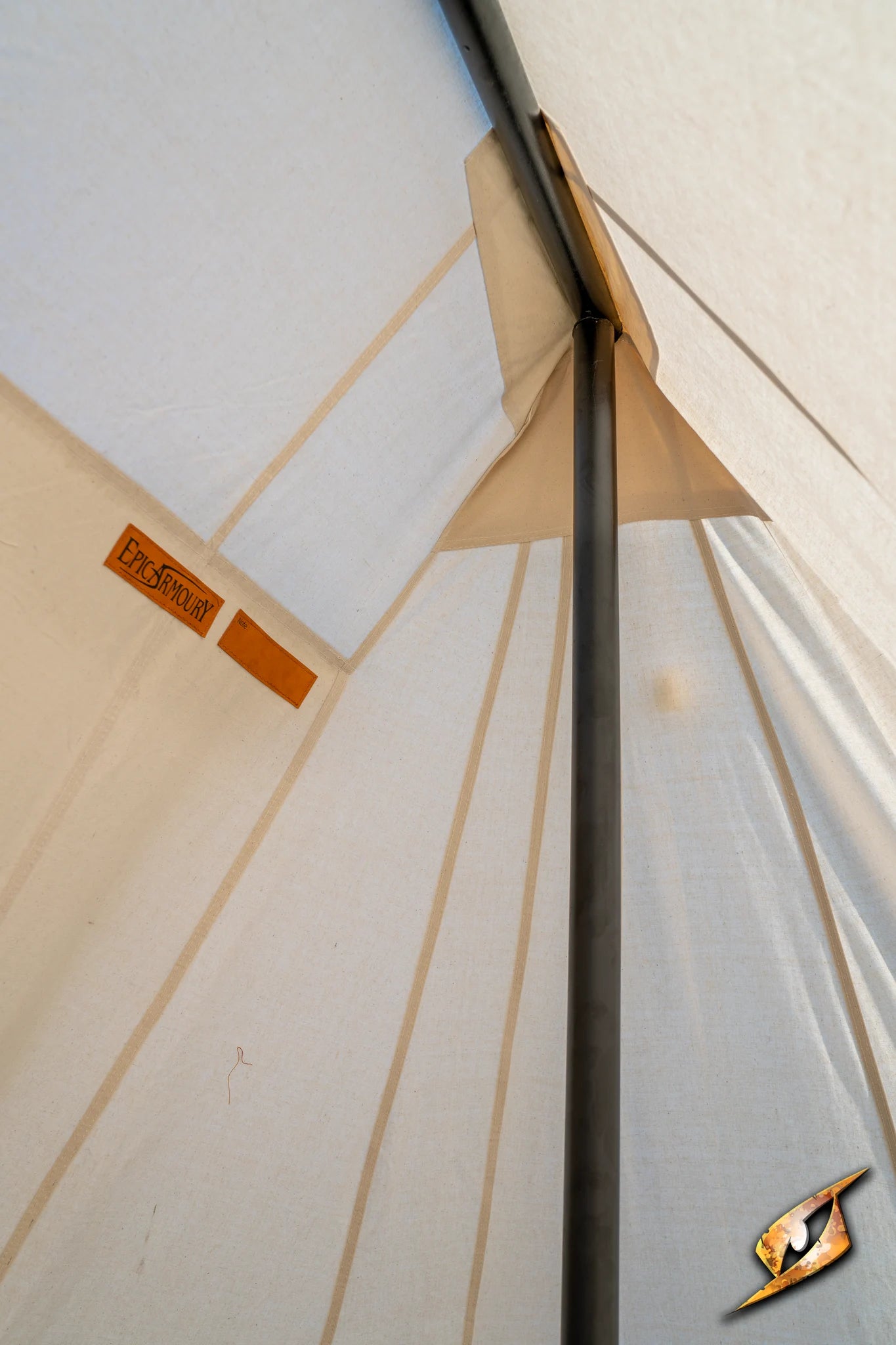 Interior view of the Double Wedge Tent - 3x5 m showcasing the support pole and fabric design.
