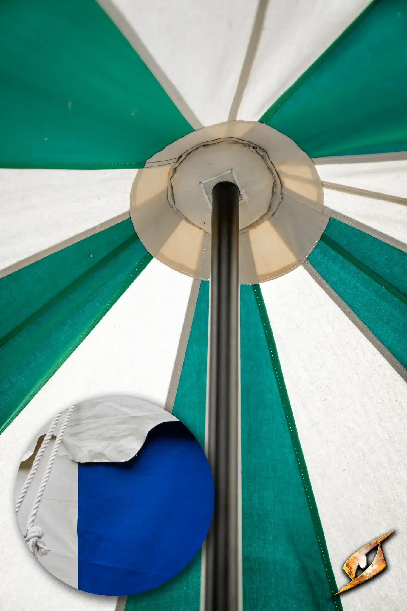 Round Pavilion Tent - 3m interior view showcasing the central pole and colorful canopy design.