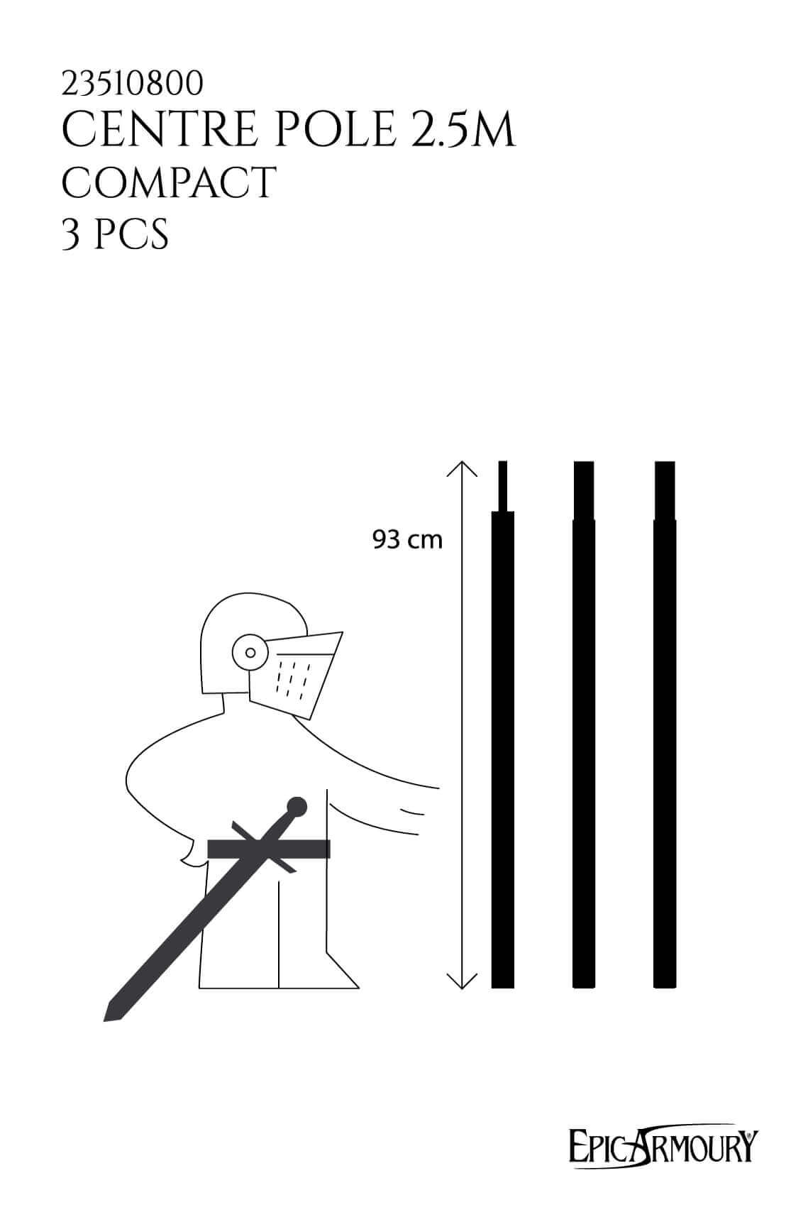 Illustration of Centre Pole 2.5m compact set with three pieces from Epic Armoury.