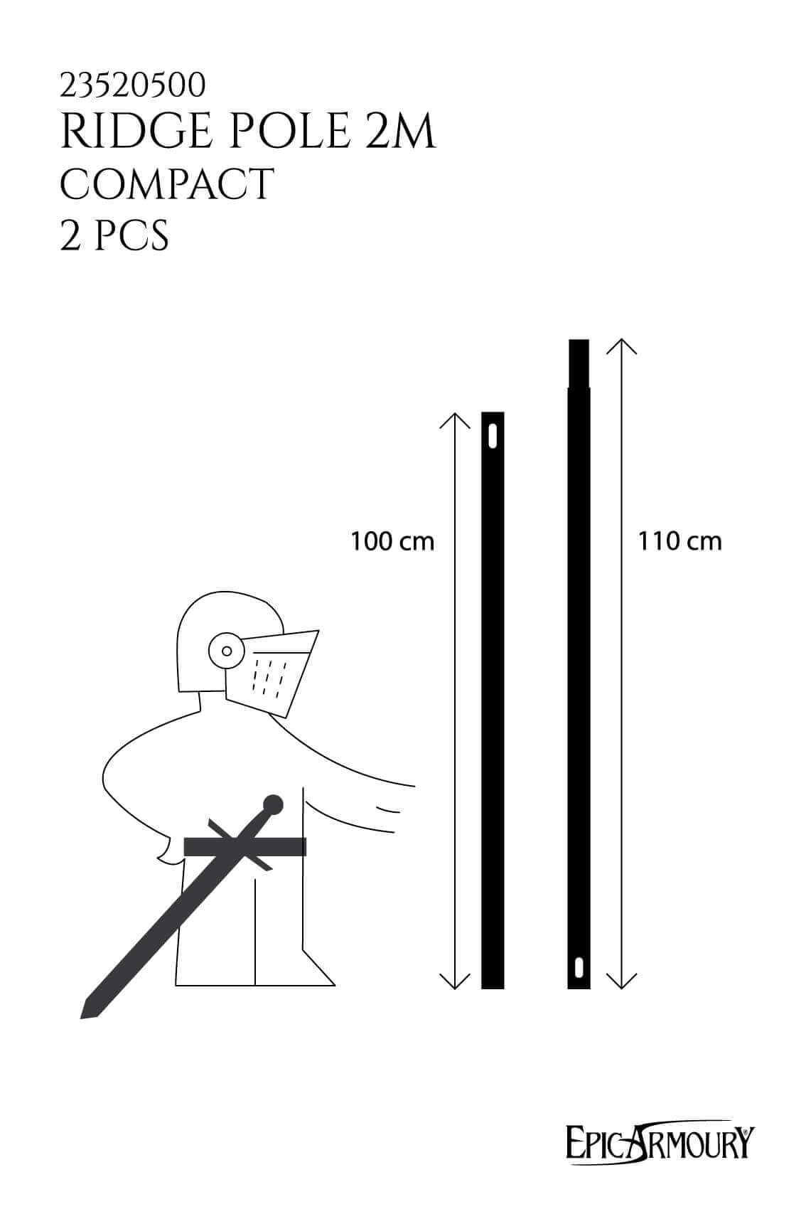 Ridge Pole diagram showing dimensions and specifications for camping use