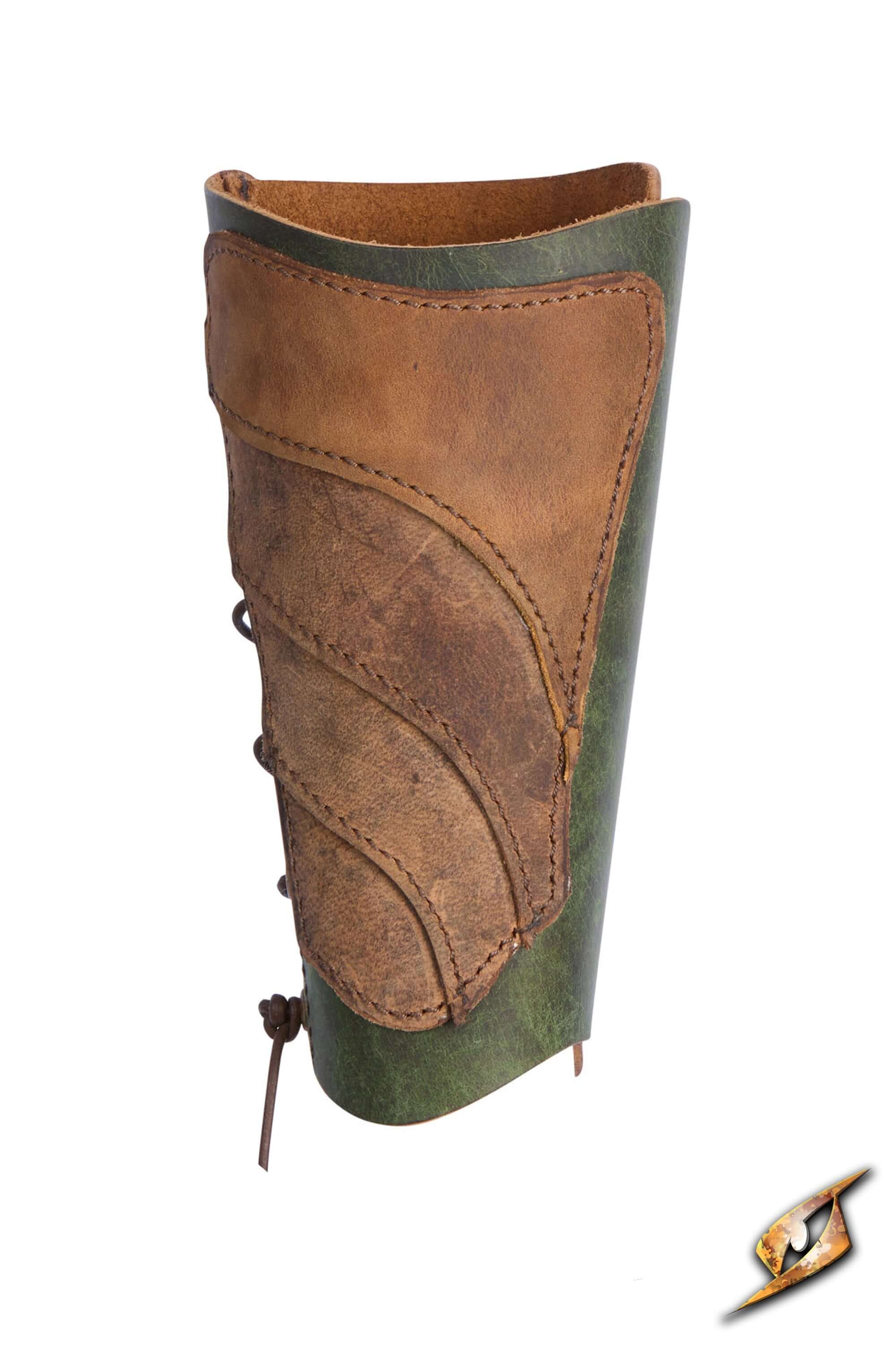 Glade Warden Bracer made from genuine leather with intricate design for archery protection and style.