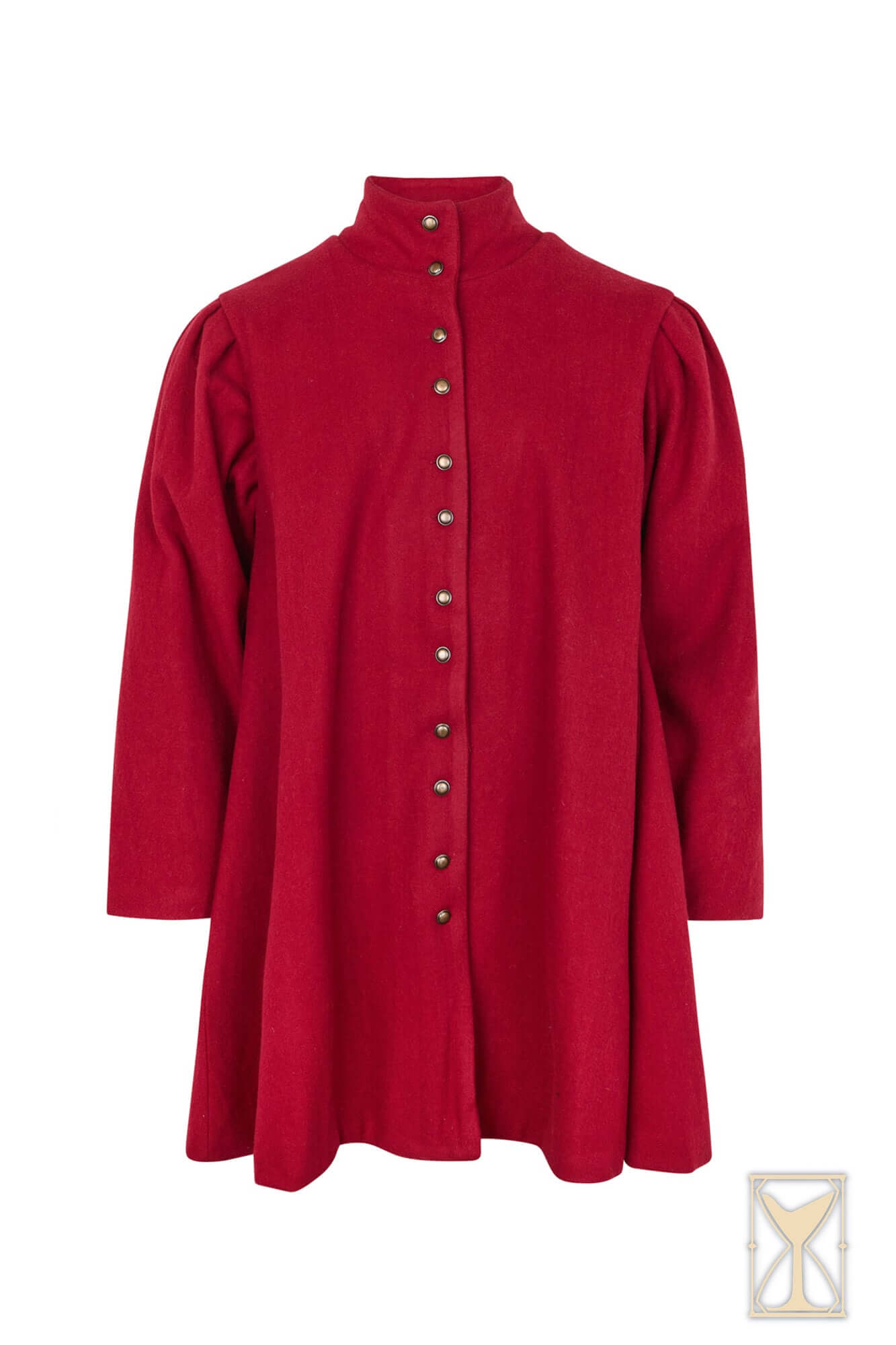 Red Surcoat Lorenzo featuring multiple rows of buttons, inspired by 14th and 15th century design.