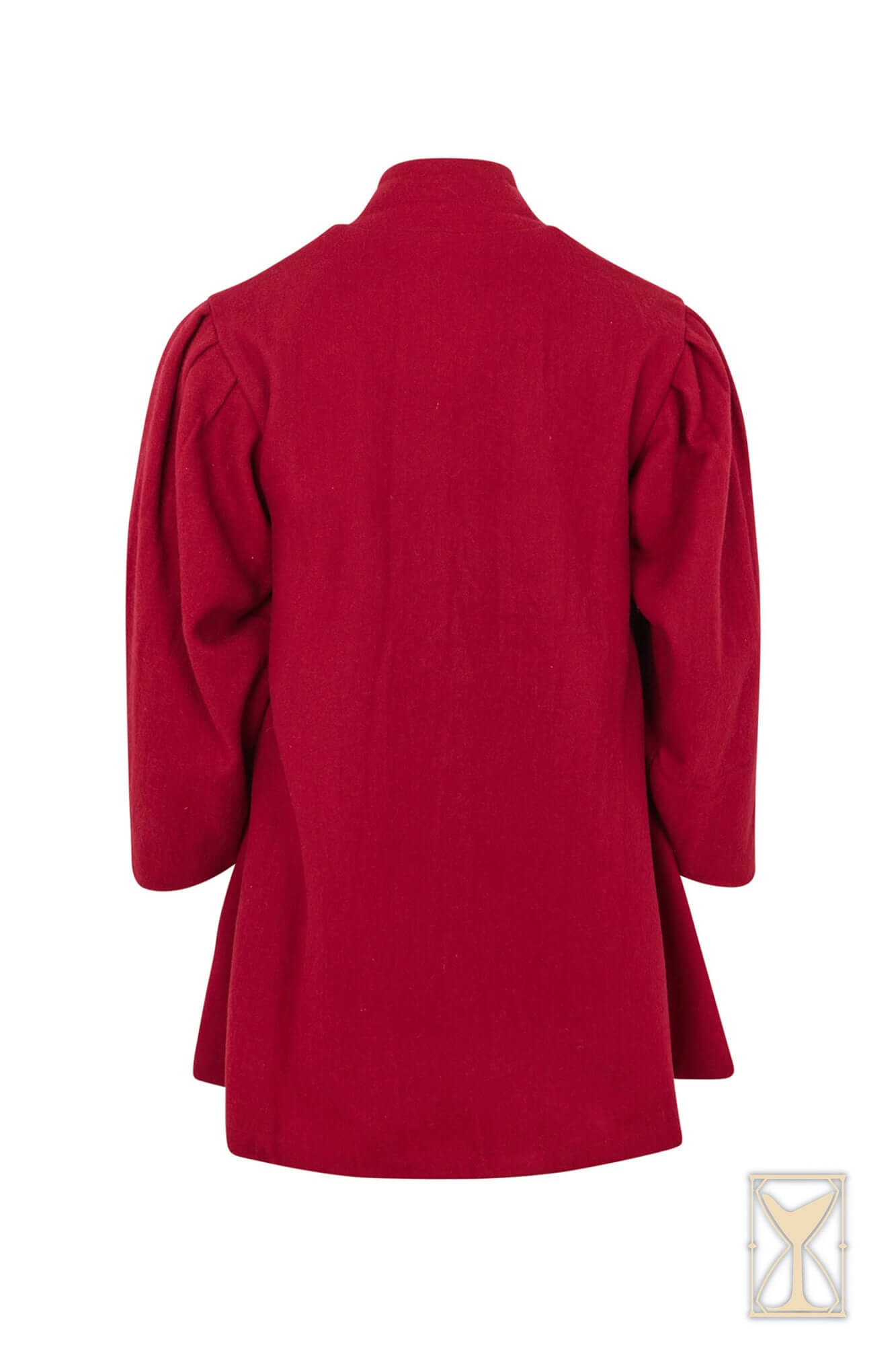 Back view of the Surcoat Lorenzo in a striking red color with voluminous sleeves.