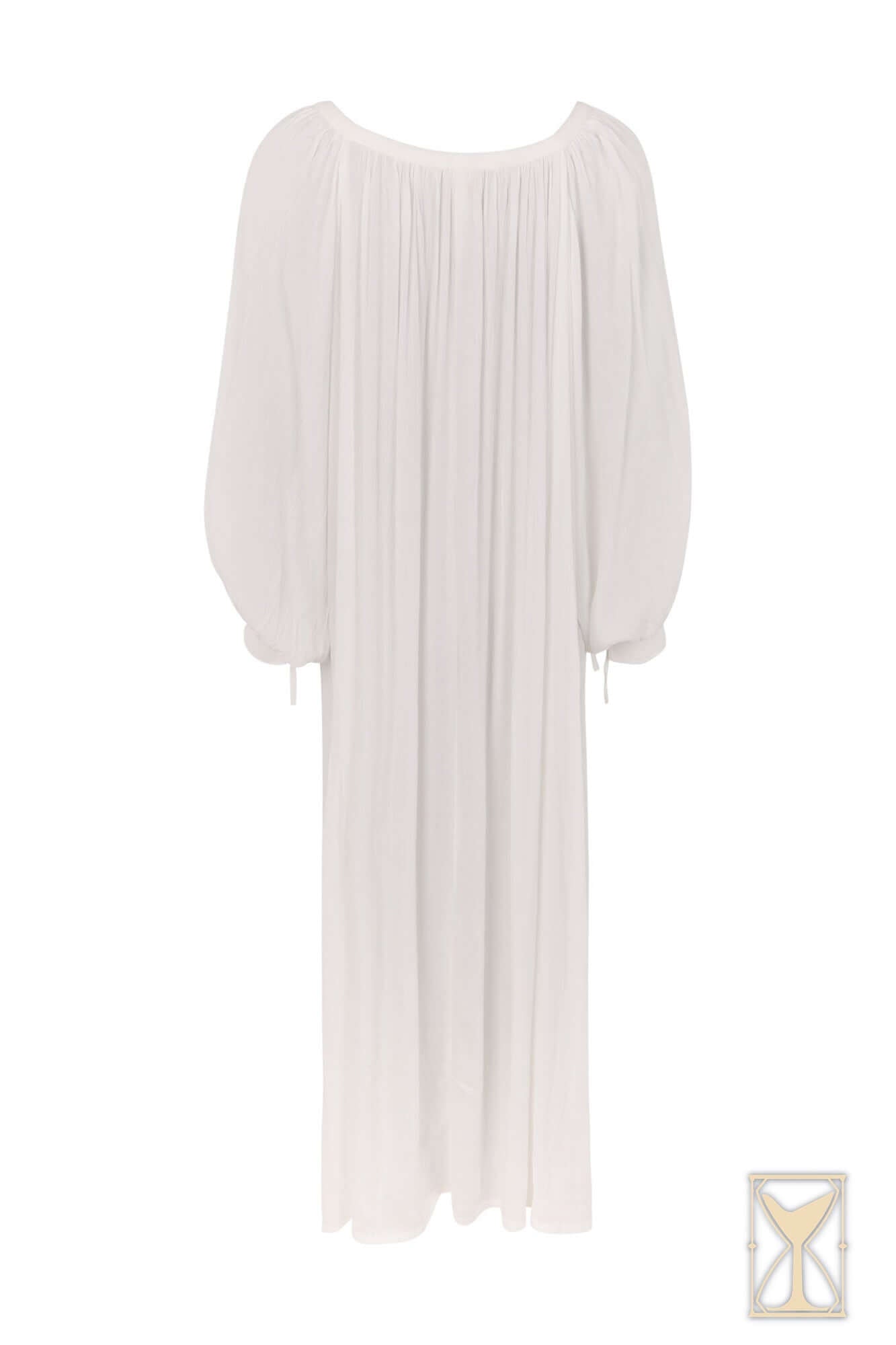 Shift Giulia historical costuming white dress with puff sleeves and pleats, perfect for layering underneath outfits.