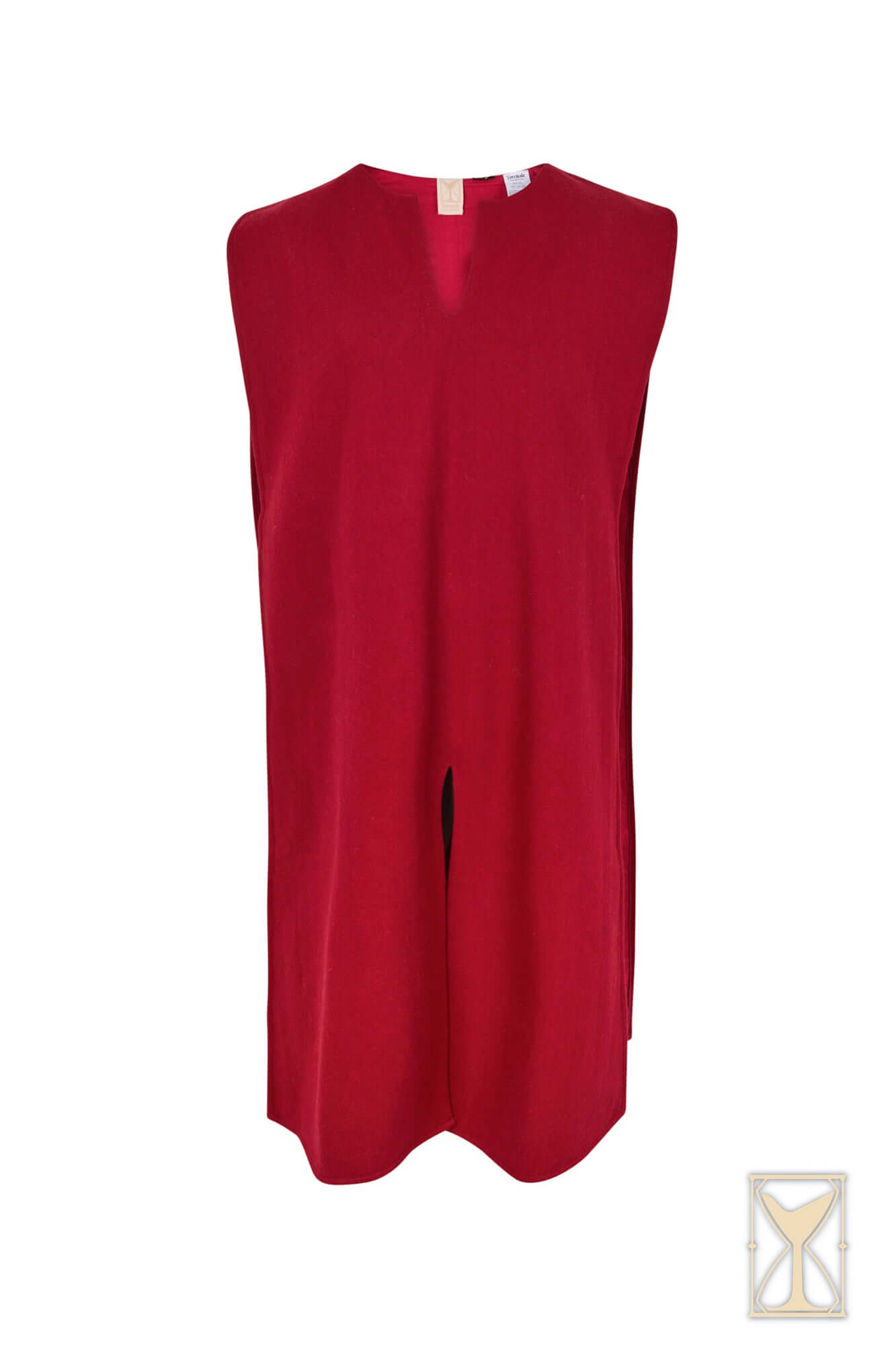 Cyclas Bernard sleeveless over-tunic in red, inspired by medieval fashion from the 12th-14th century.