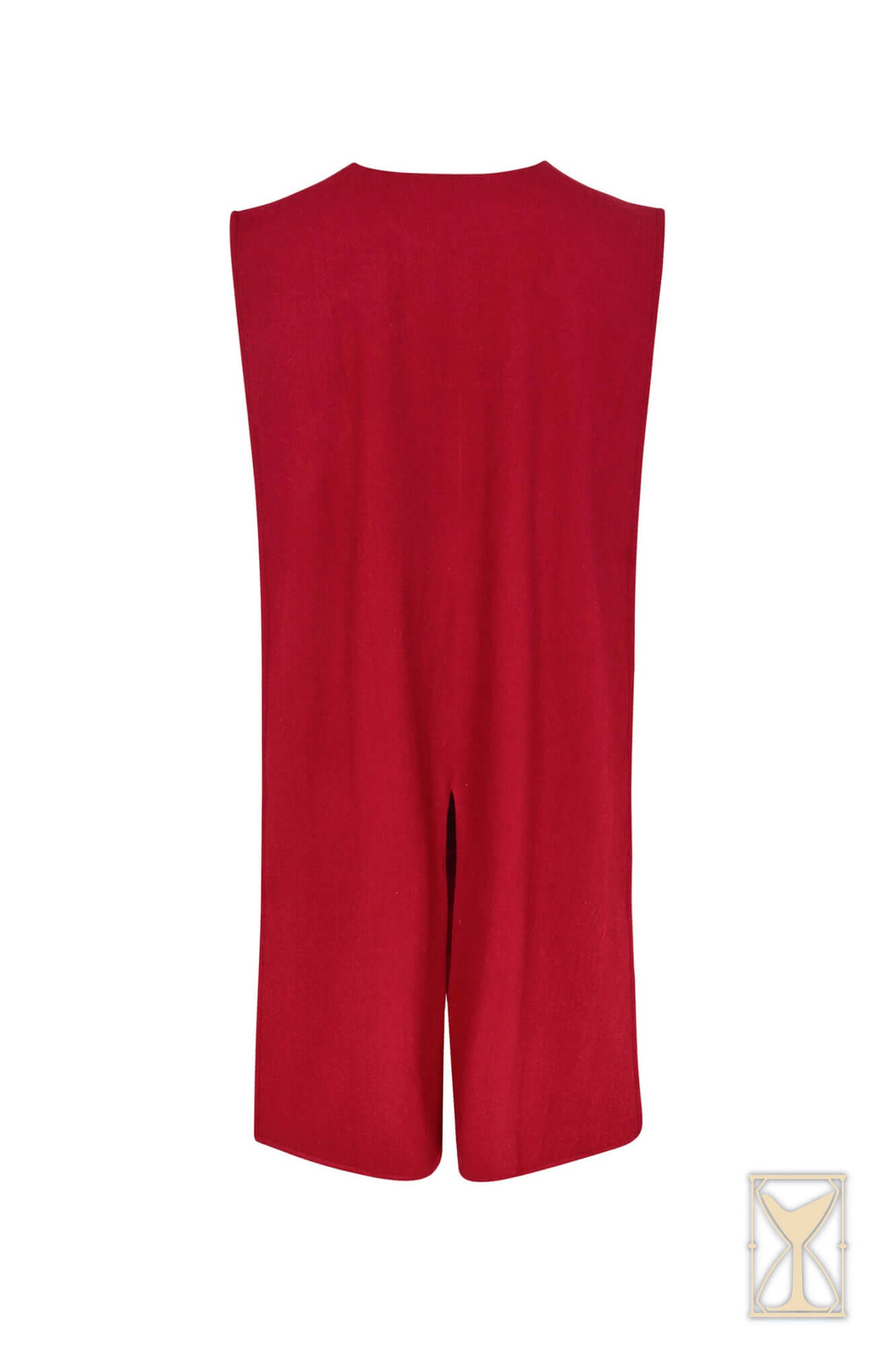 Back view of the Cyclas Bernard sleeveless over-tunic in red, ideal for medieval outfits.