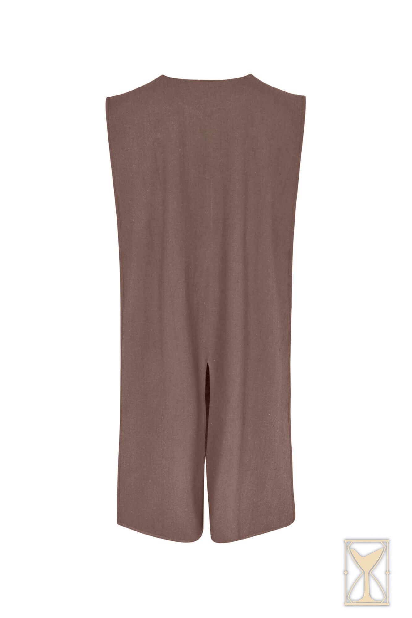 Cyclas Bernard sleeveless over-tunic in brown, inspired by 12th-14th century medieval clothing.