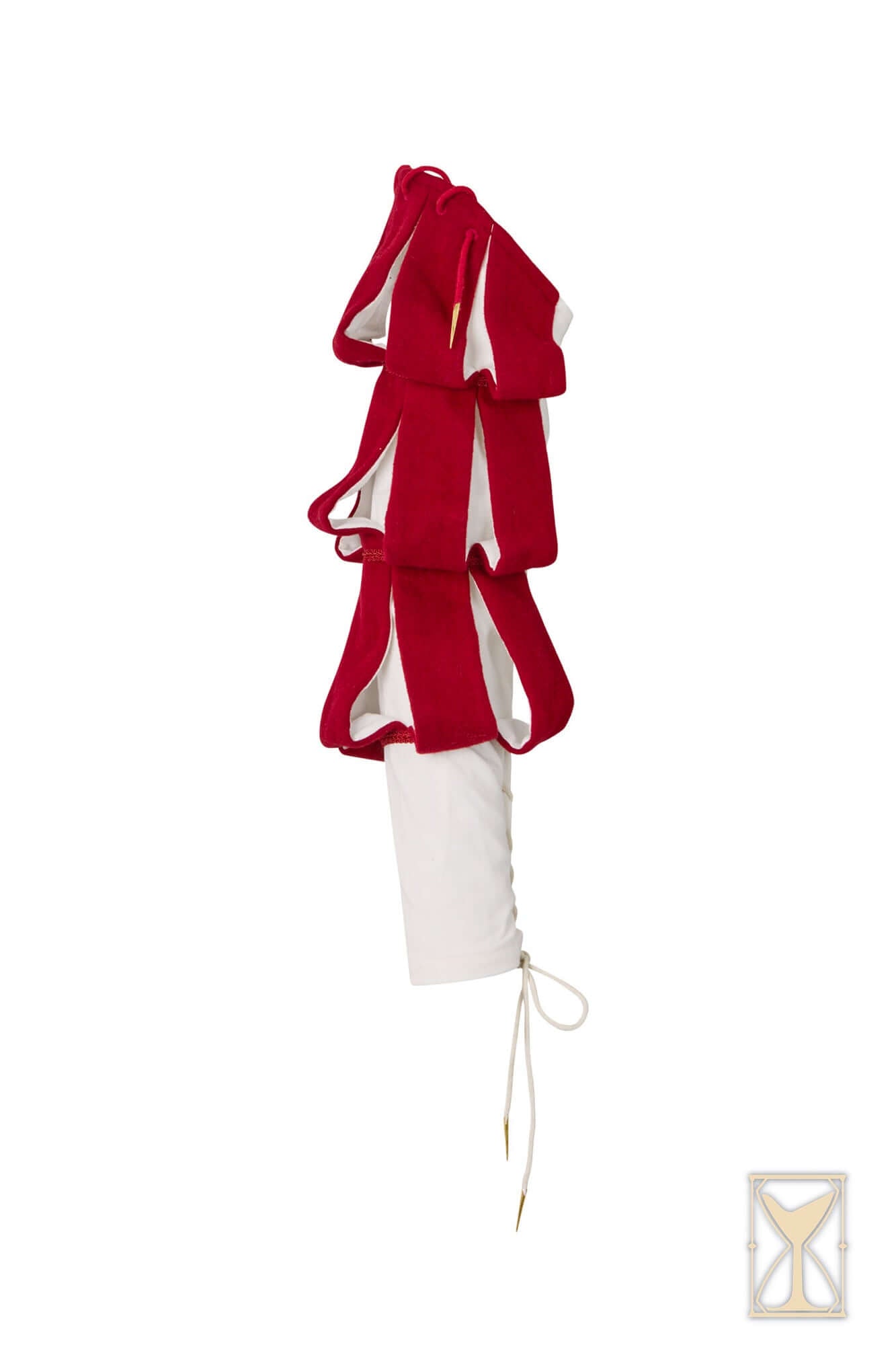 Landsknecht Waterfall Sleeve in red with tiered panels and contrasting under-cloth, perfect for historical fashion.