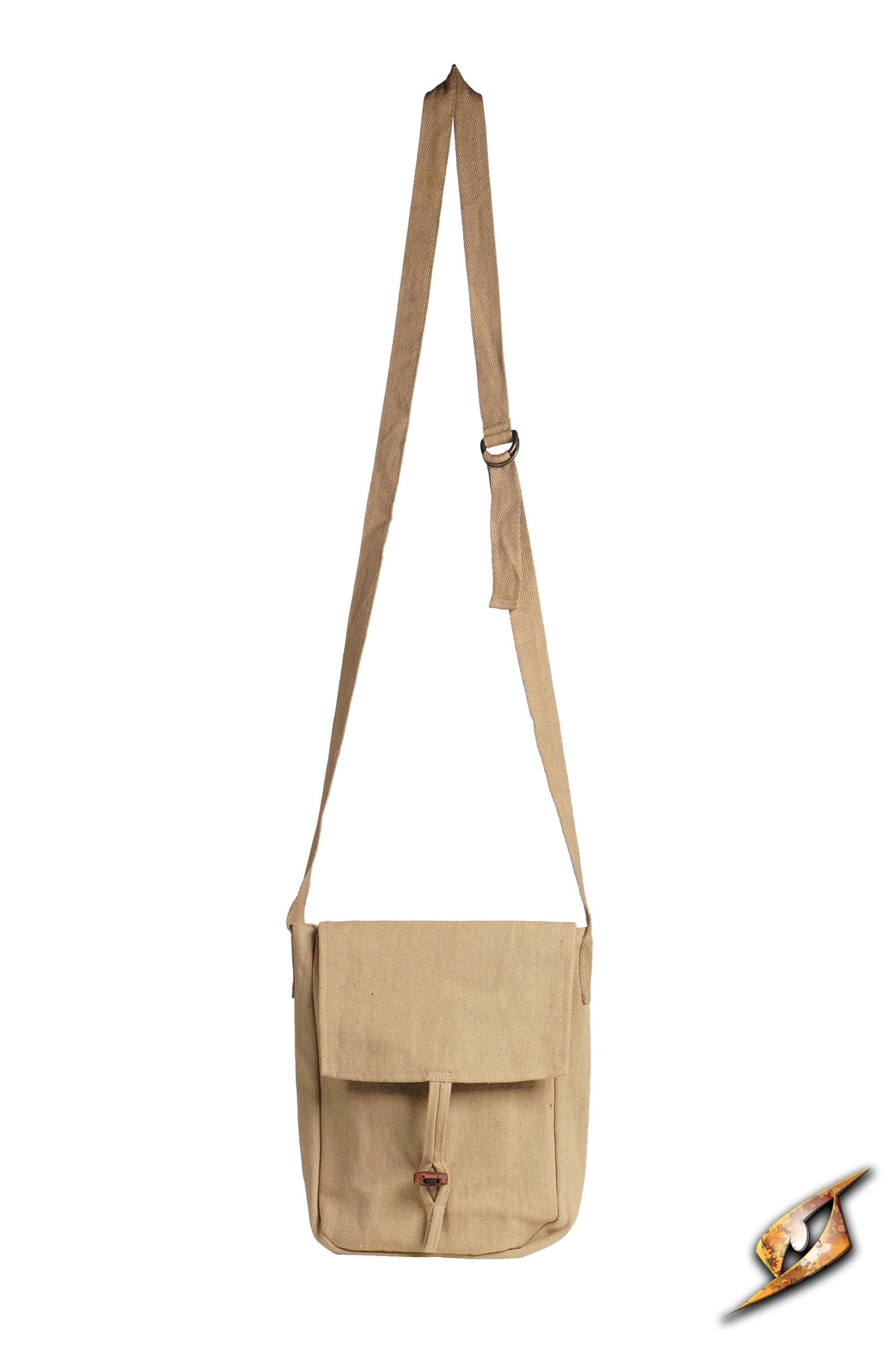 Traveler Satchel - Canvas in beige color with adjustable strap, designed for outdoor adventures and festivals.