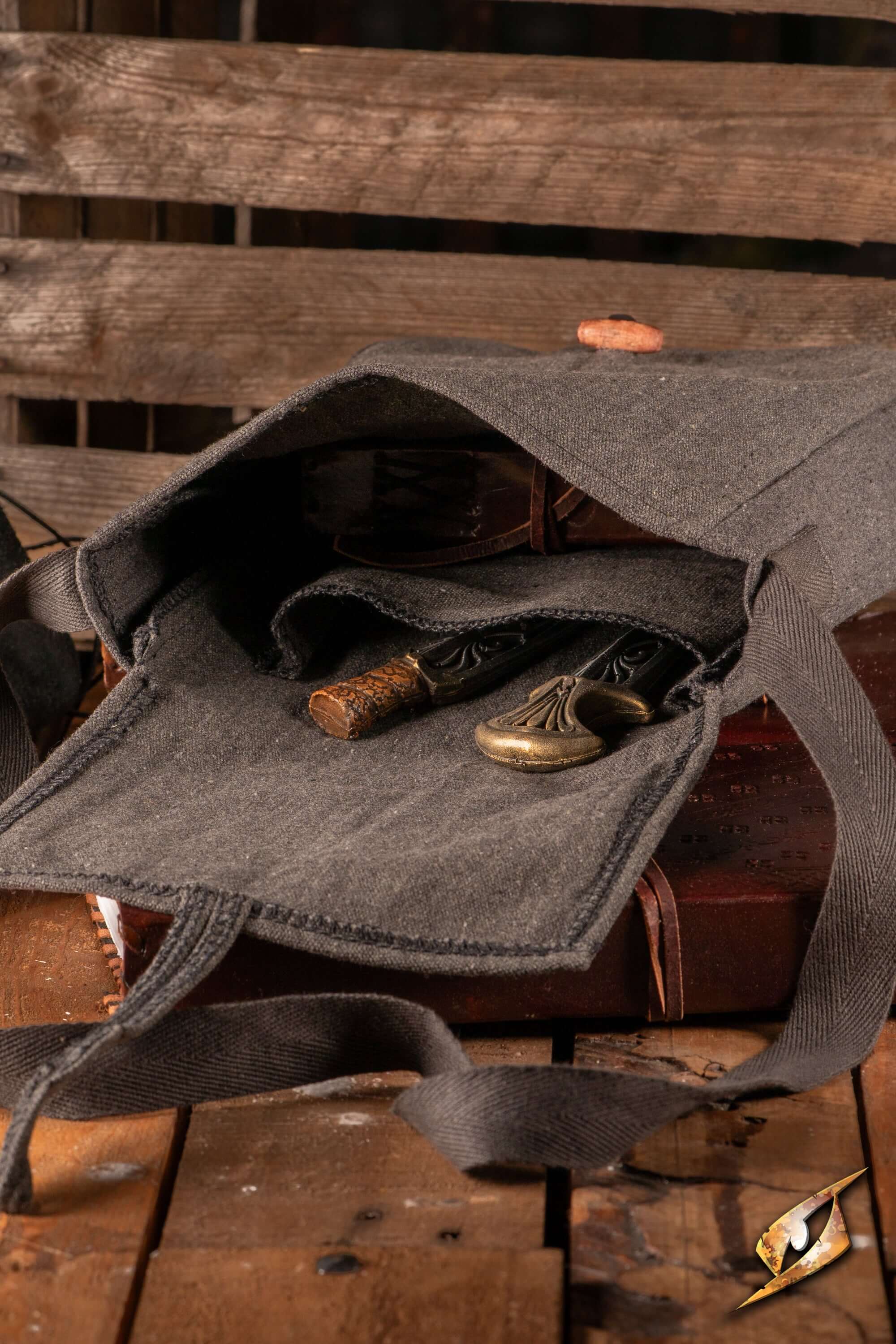 Traveler Satchel - Canvas interior view showcasing items inside the durable cotton bag.
