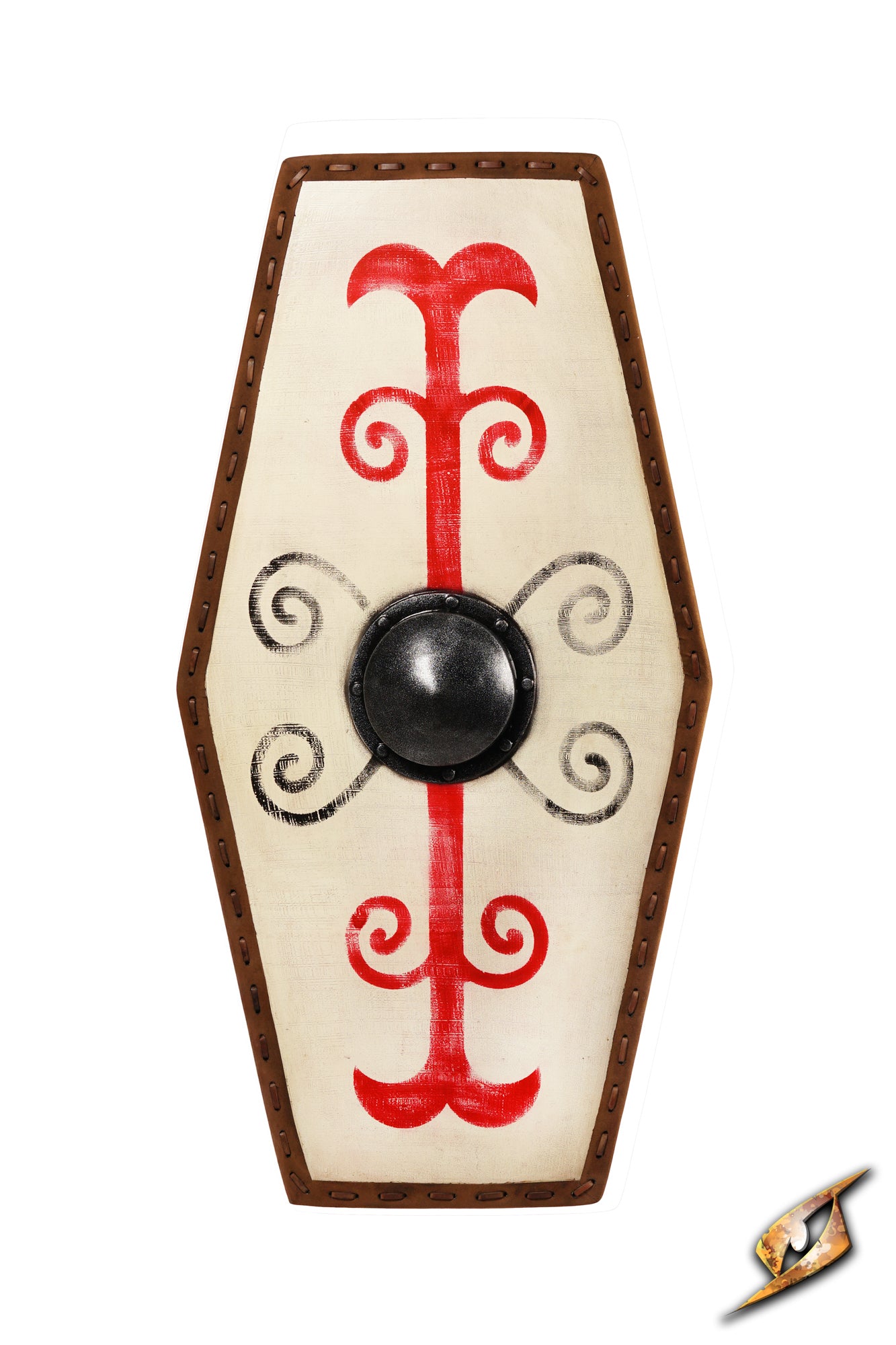 Germanic Shield featuring a cream face with red tribal markings and a black boss, designed for warriors of northern tribes.