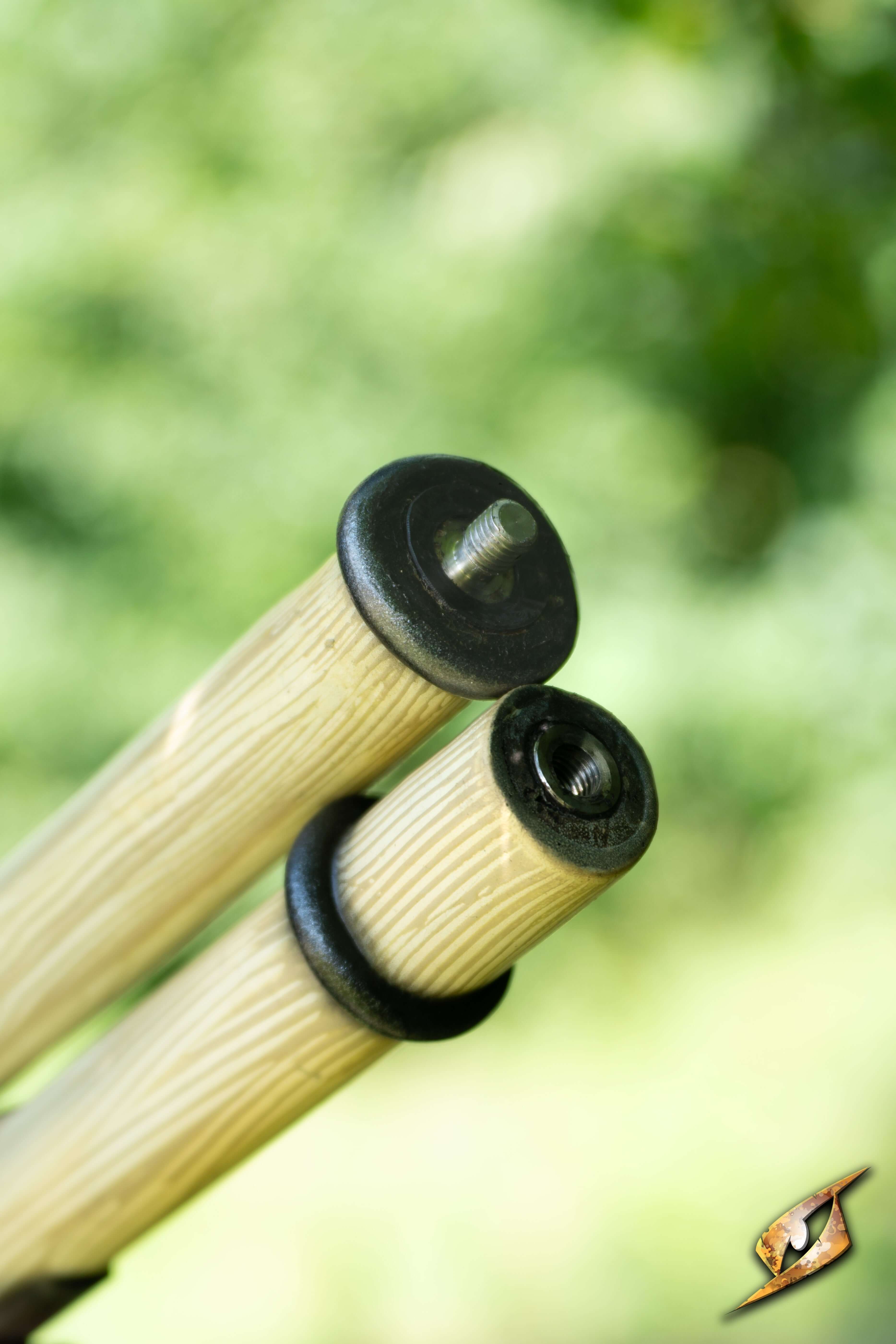 Close-up of the tips of the Bill Hook polearm showcasing its strong design and flexible foam features.