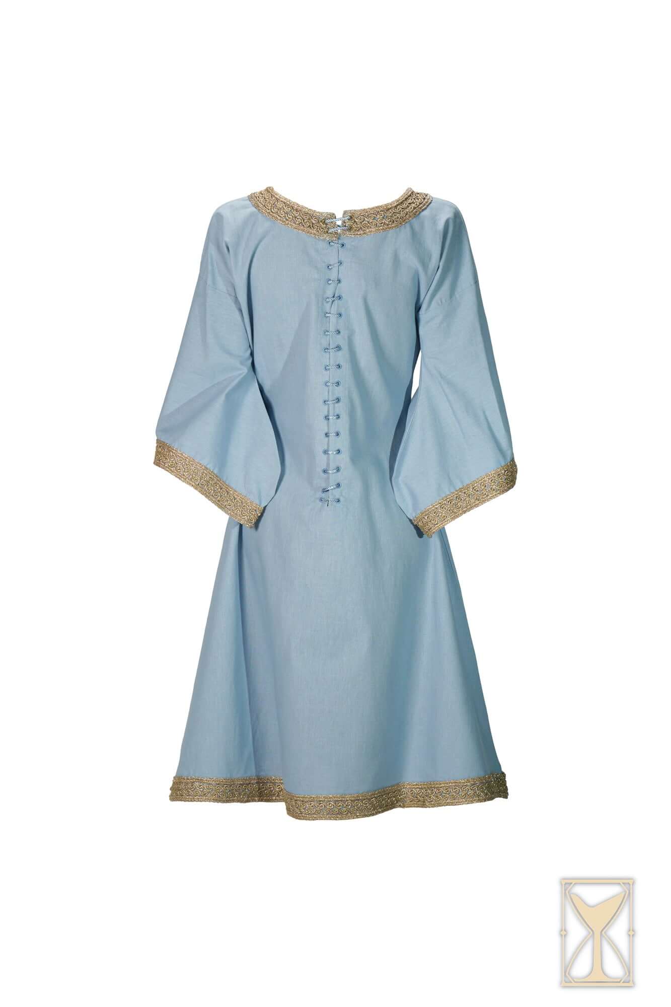 Overtunic Matilde - a historical layering piece with wide sleeves and woven patterned trim.