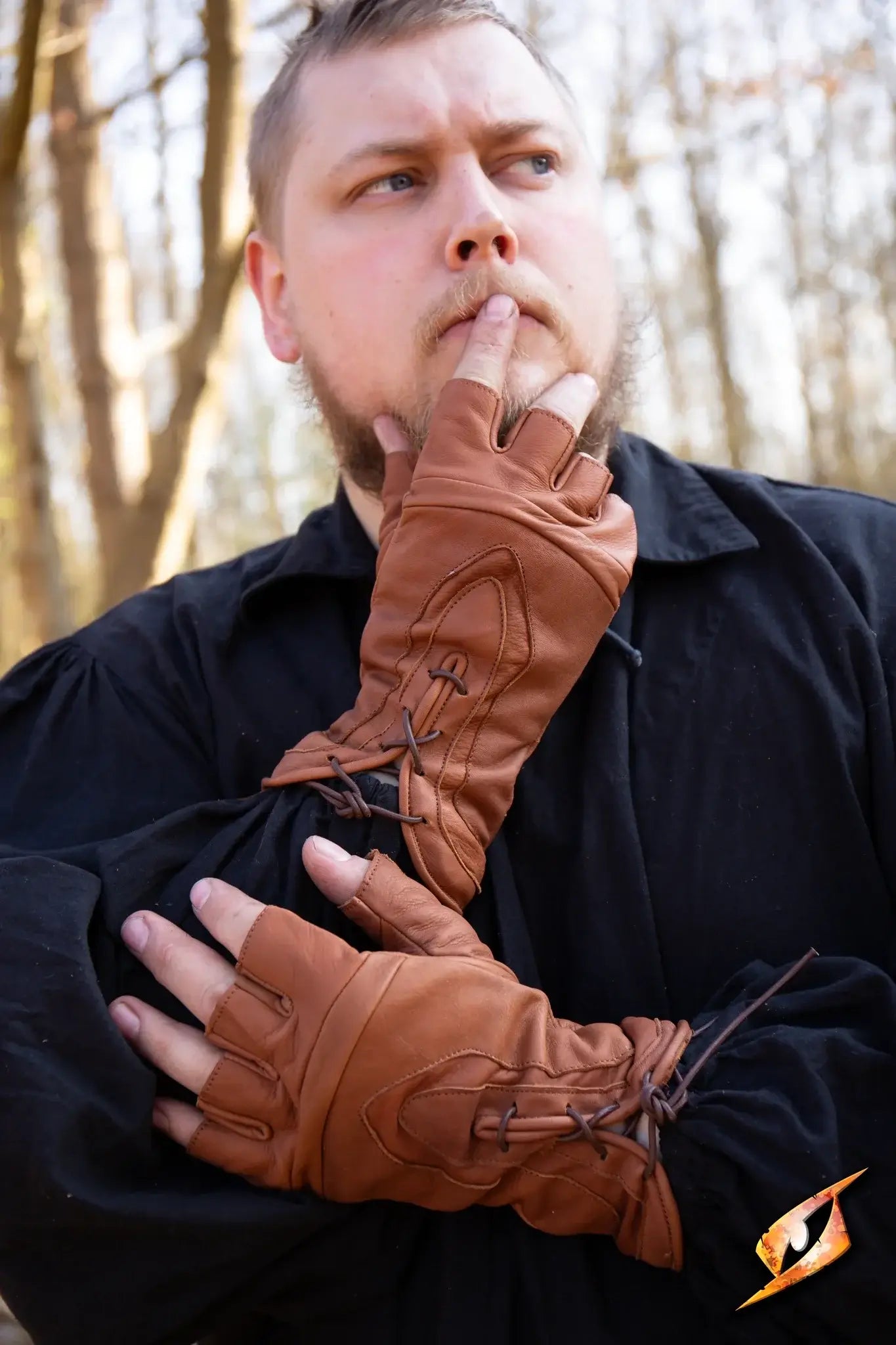 Model wearing Thief Gloves, showcasing the stylish design in an outdoor setting.