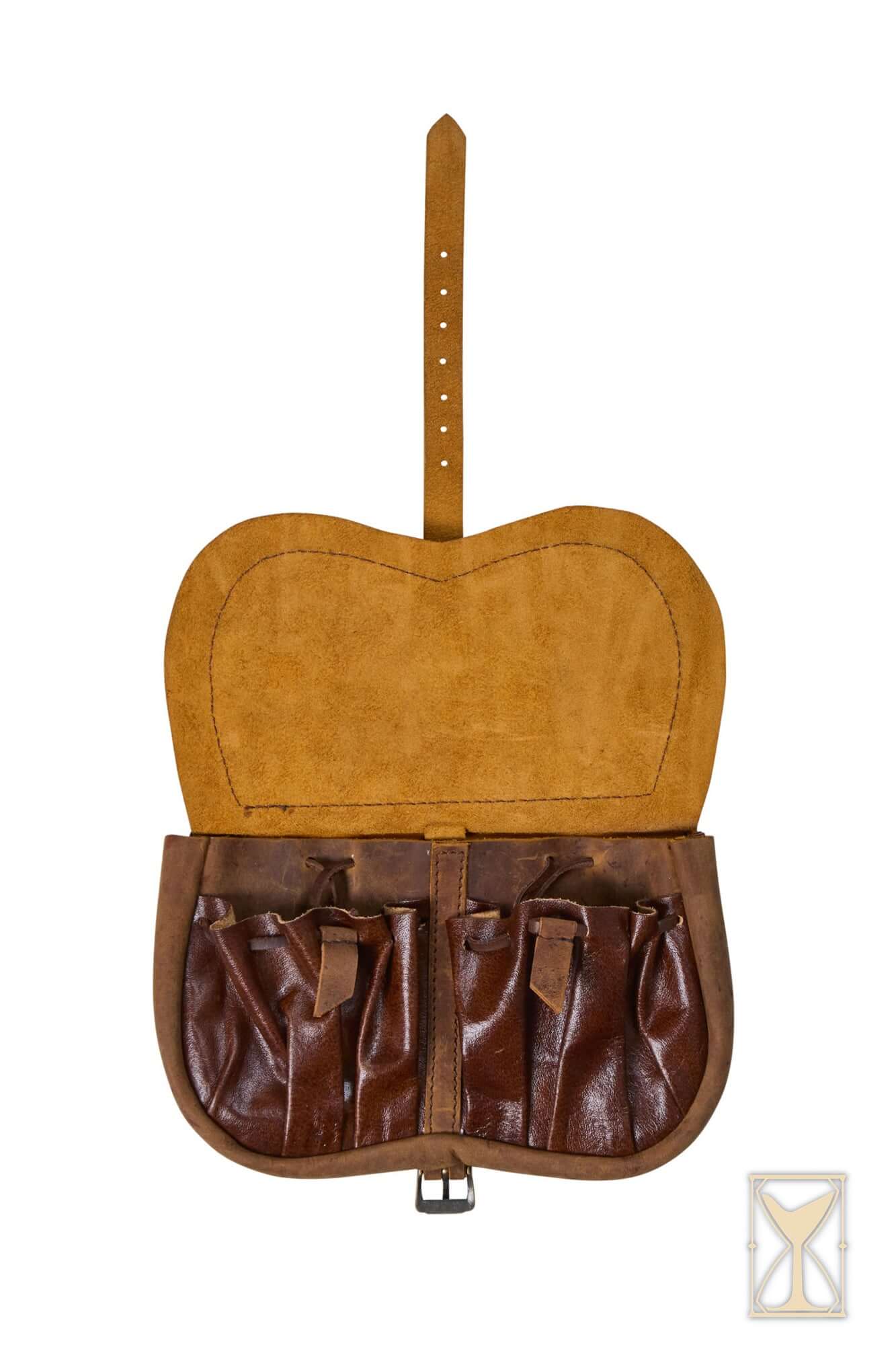 Kidney Bag open view showcasing soft brown leather and intricate floral design for practical use.