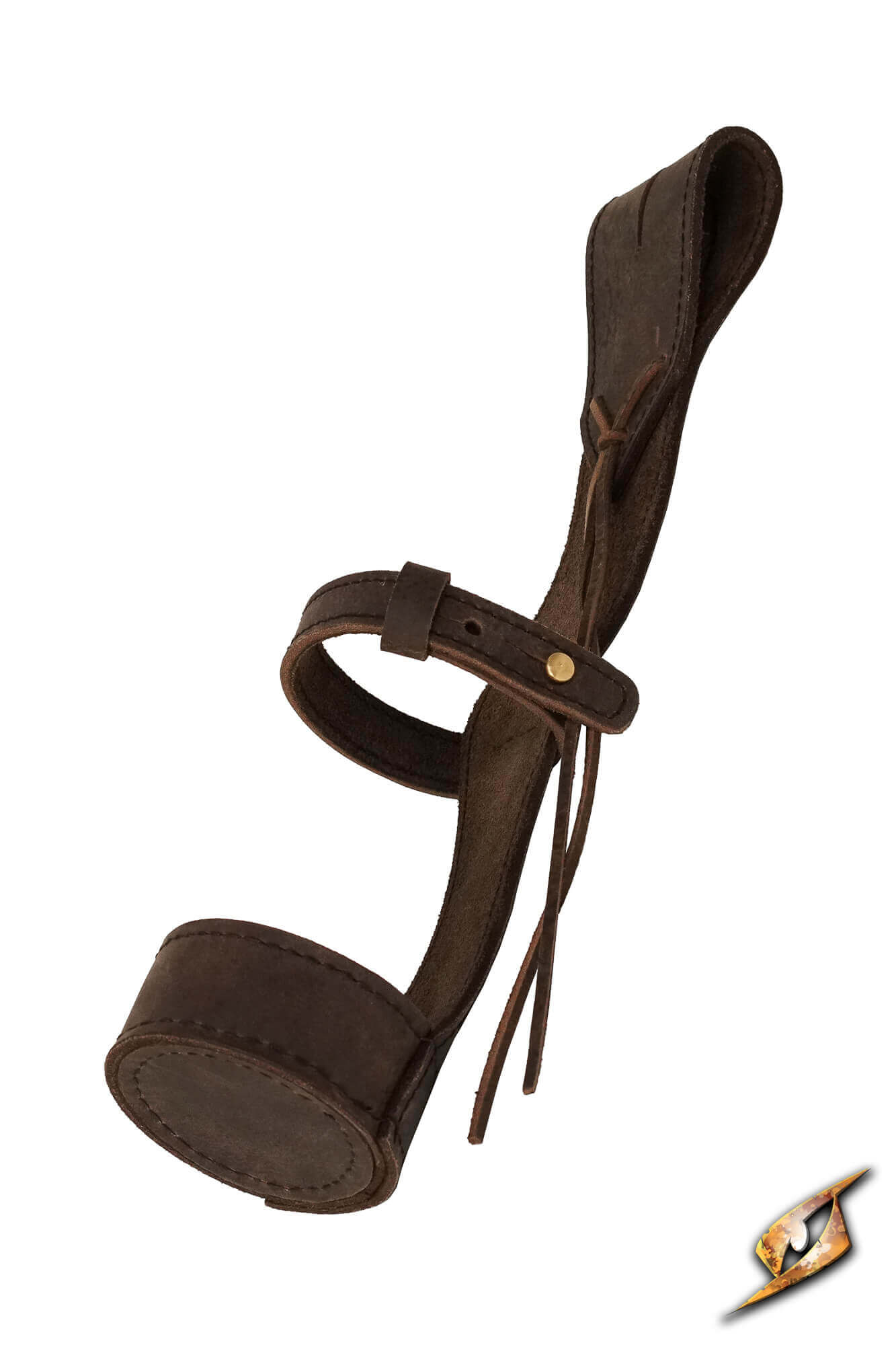 Bottle Holder - Dark Brown, leather belt-mounted holder for securely carrying a wine bottle at the hip.