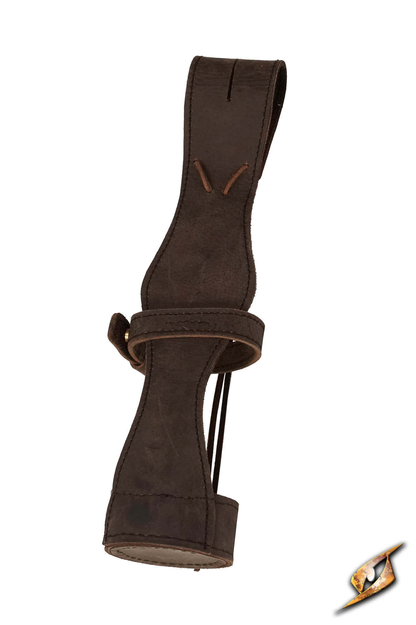 Bottle Holder - Dark Brown, leather belt-mounted holder for wine bottle, designed for secure hip carrying.