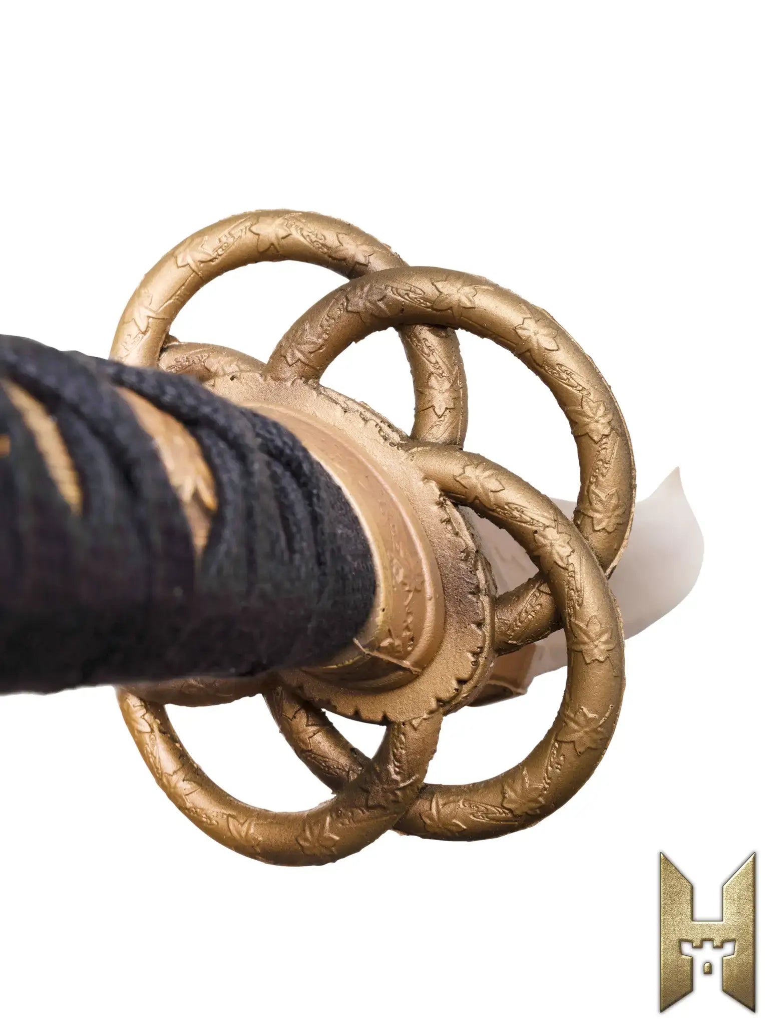 Close-up of the handle of Ryūgan the Katana showcasing elegant detailing and craftsmanship.