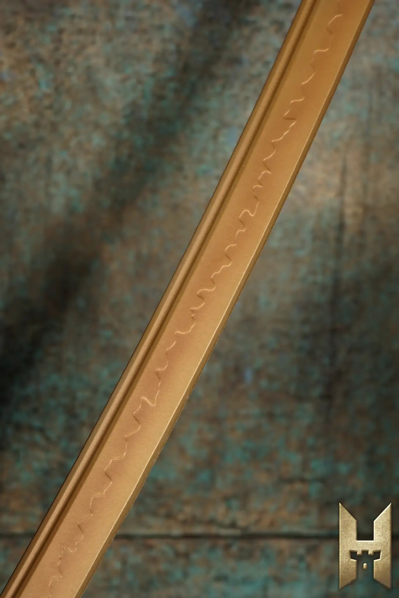 Close-up of Ryūgan the Katana with intricate detailing and a sleek silhouette, showcasing its elegant design.