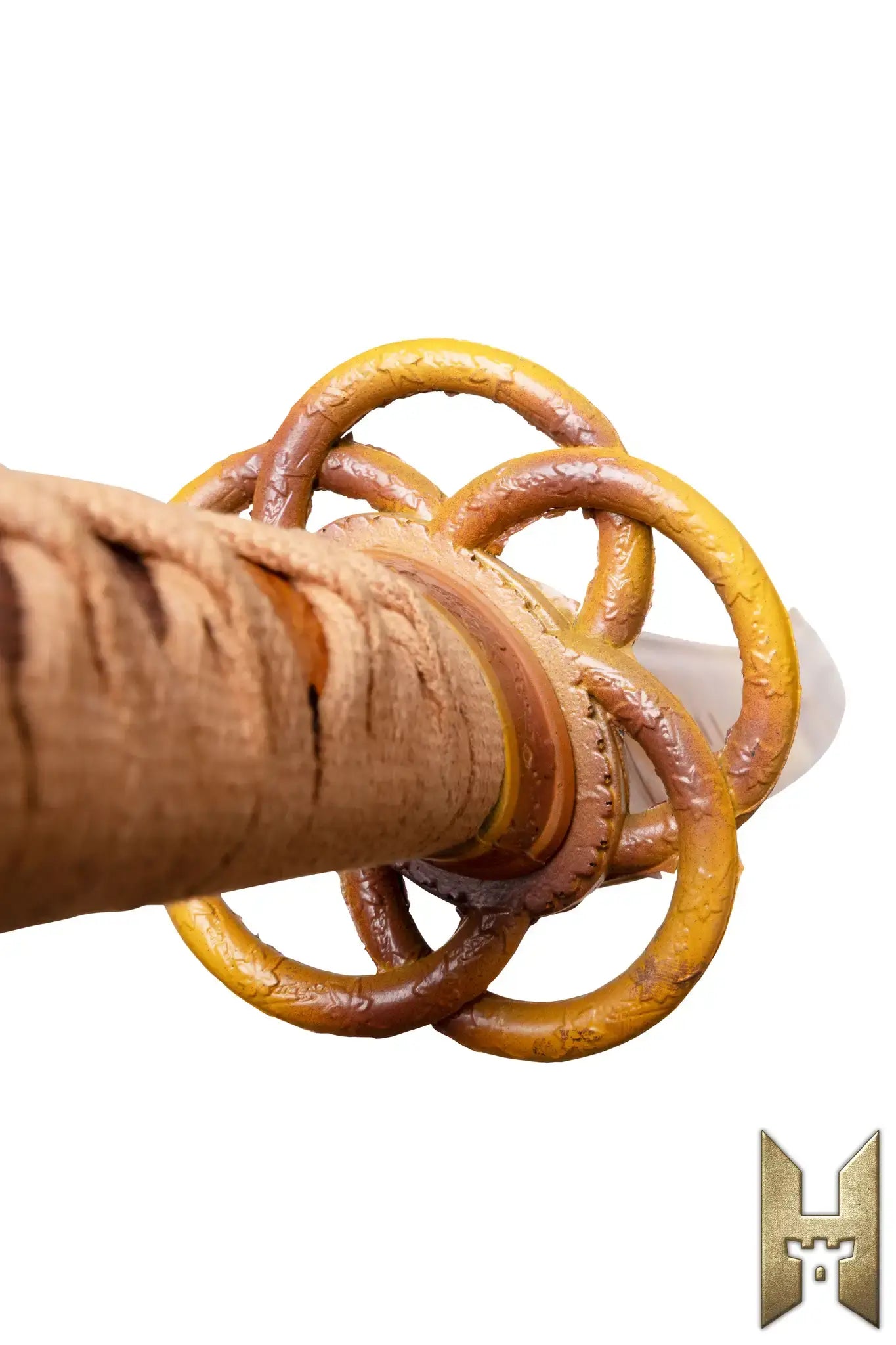 Ryūgan the Katana hilt featuring intricate ring details and a textured grip for enhanced control during LARP events.