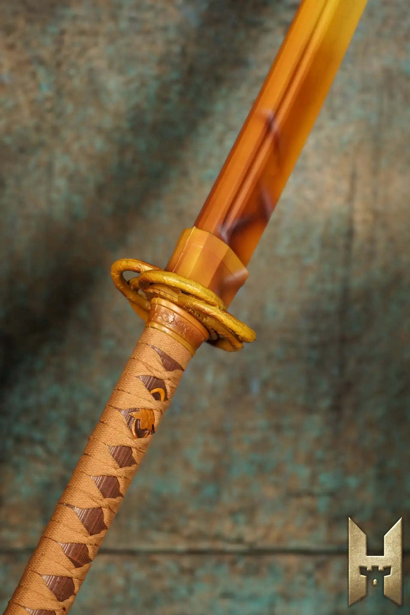 Close-up of Ryūgan the Katana's handle and blade, showcasing its elegance and design.