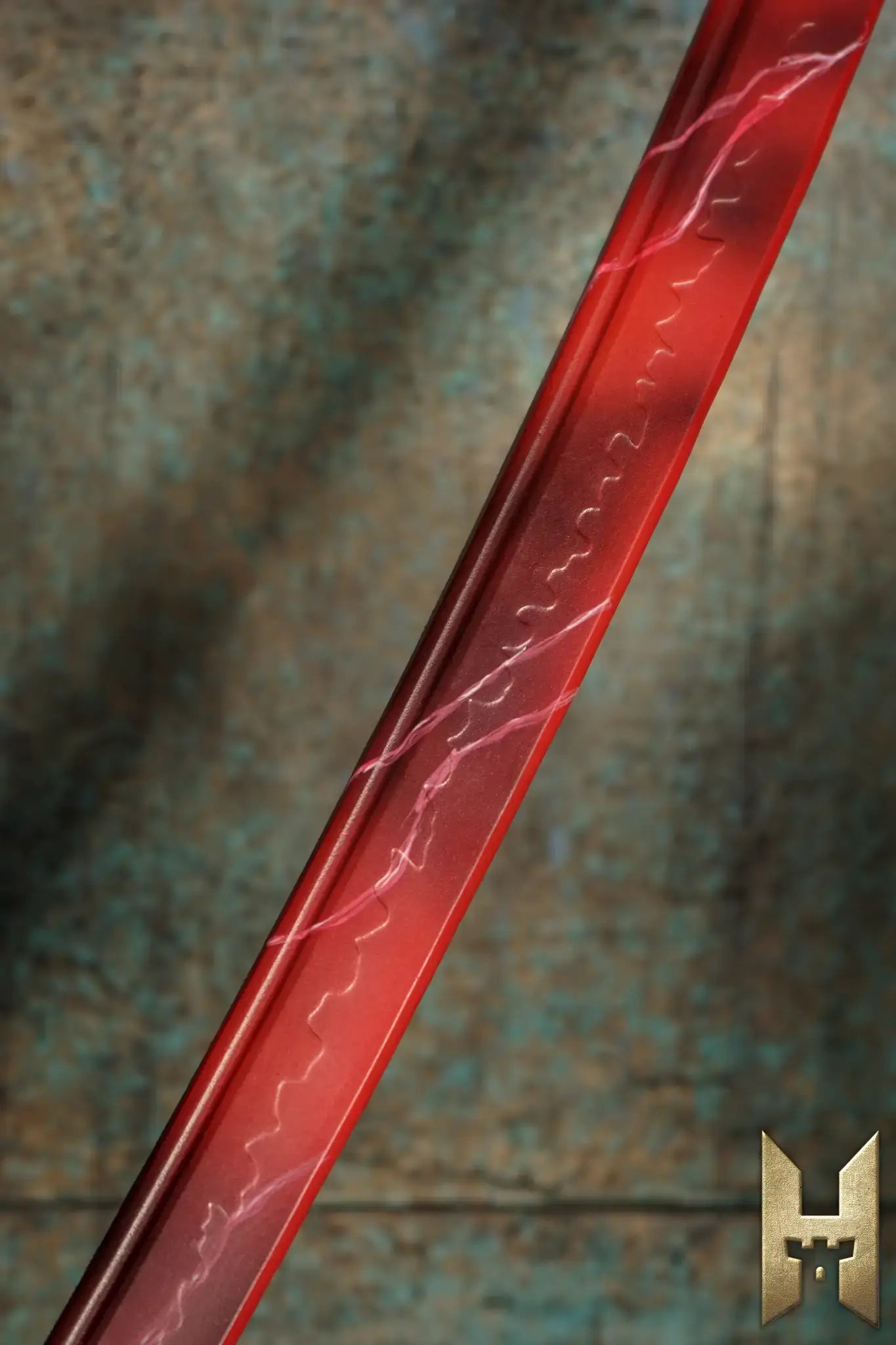 Ryūgan the Katana with striking red blade and lightning-like details, part of the Stronghold Masters Collection.