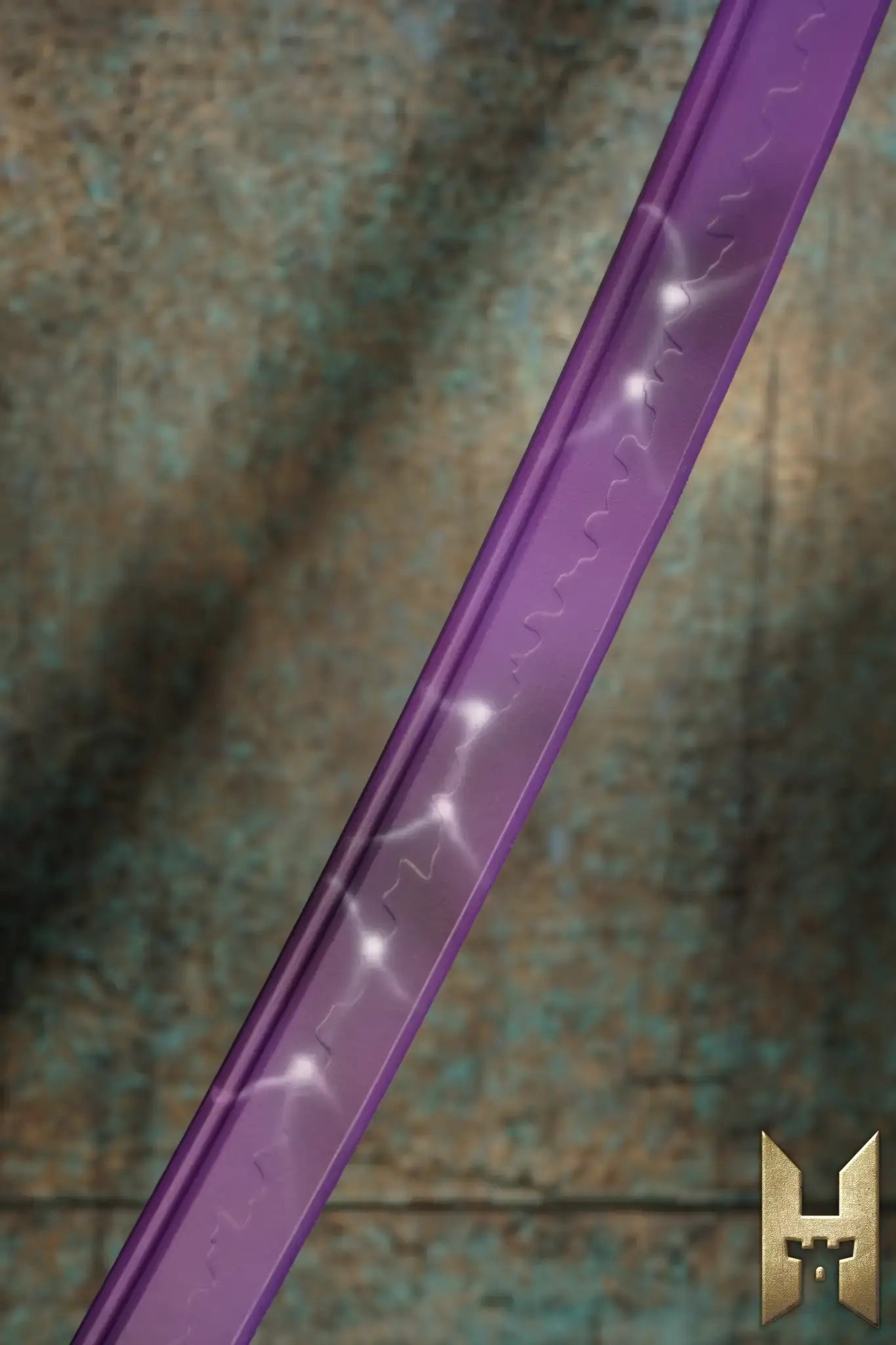 Ryūgan the Katana close-up showcasing its elegant blade design with purple accents and fine detailing.