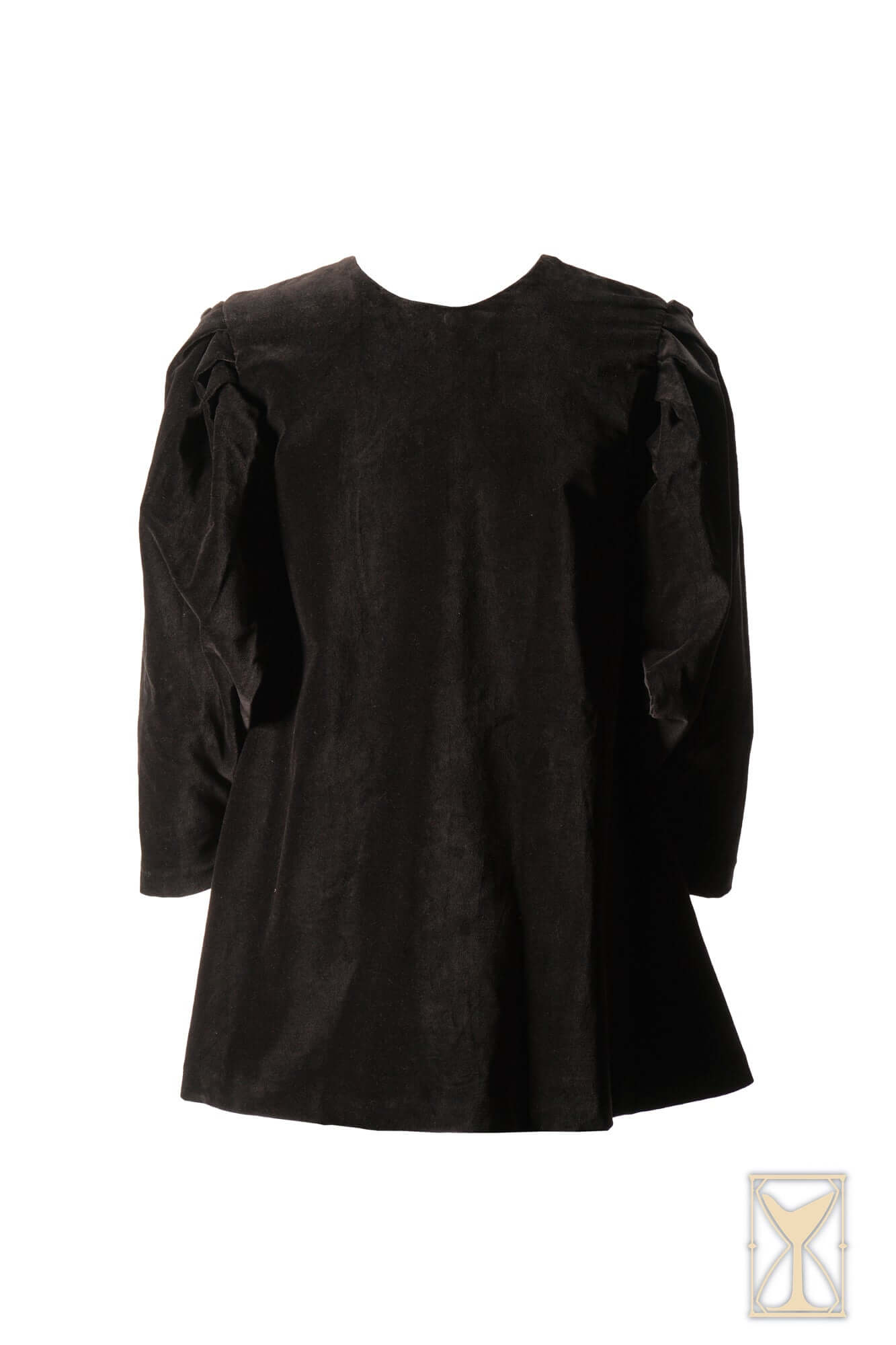 Back view of a Velvet Surcoat with puffed sleeves, showcasing its rich texture and medieval-inspired design.