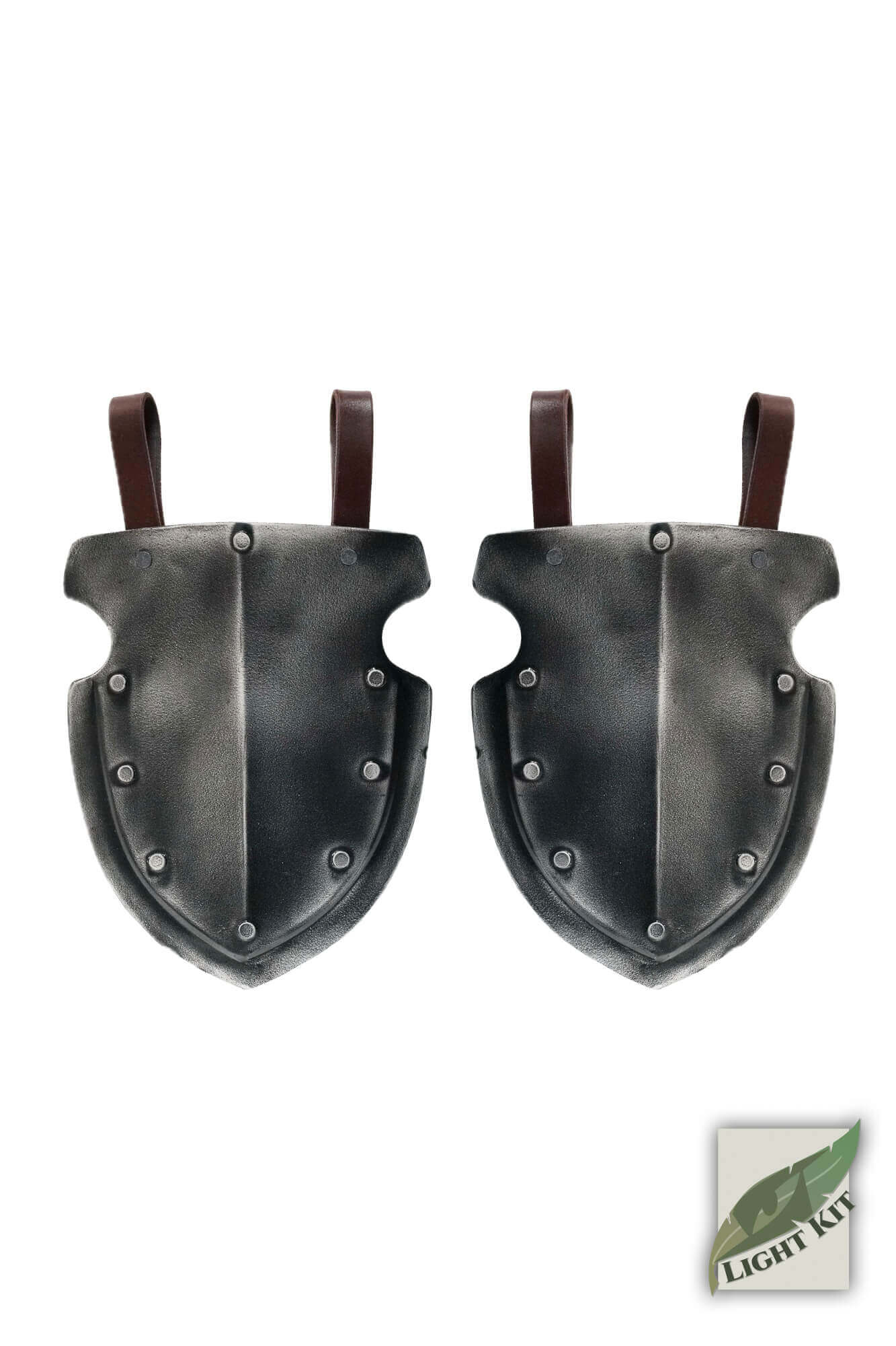 Captain Belt Shields - Light Kit, lightweight polyurea shields with leather loops for upper leg protection.