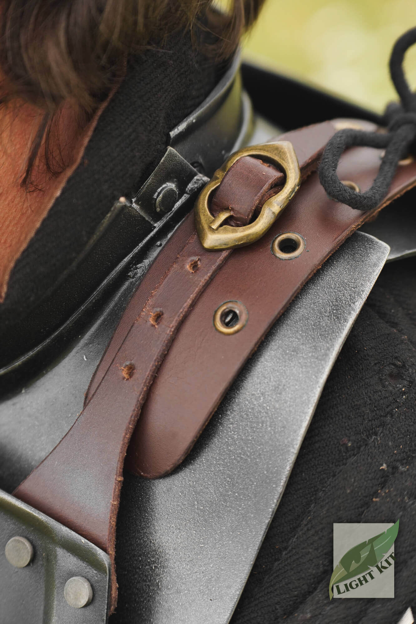 Close-up of the Captain Cuirass - Light Kit showing detailed leather straps and polished armor finish.