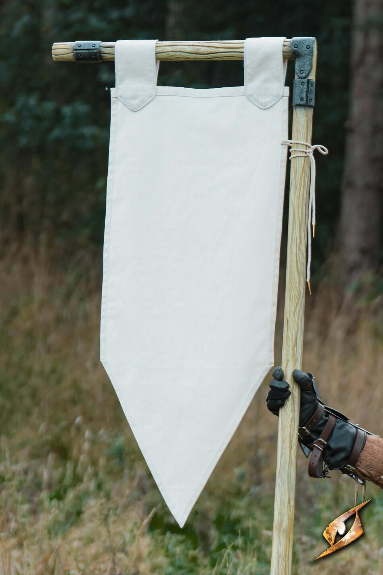 Battle Standard - Pennon displayed on a wooden pole in a natural outdoor setting.