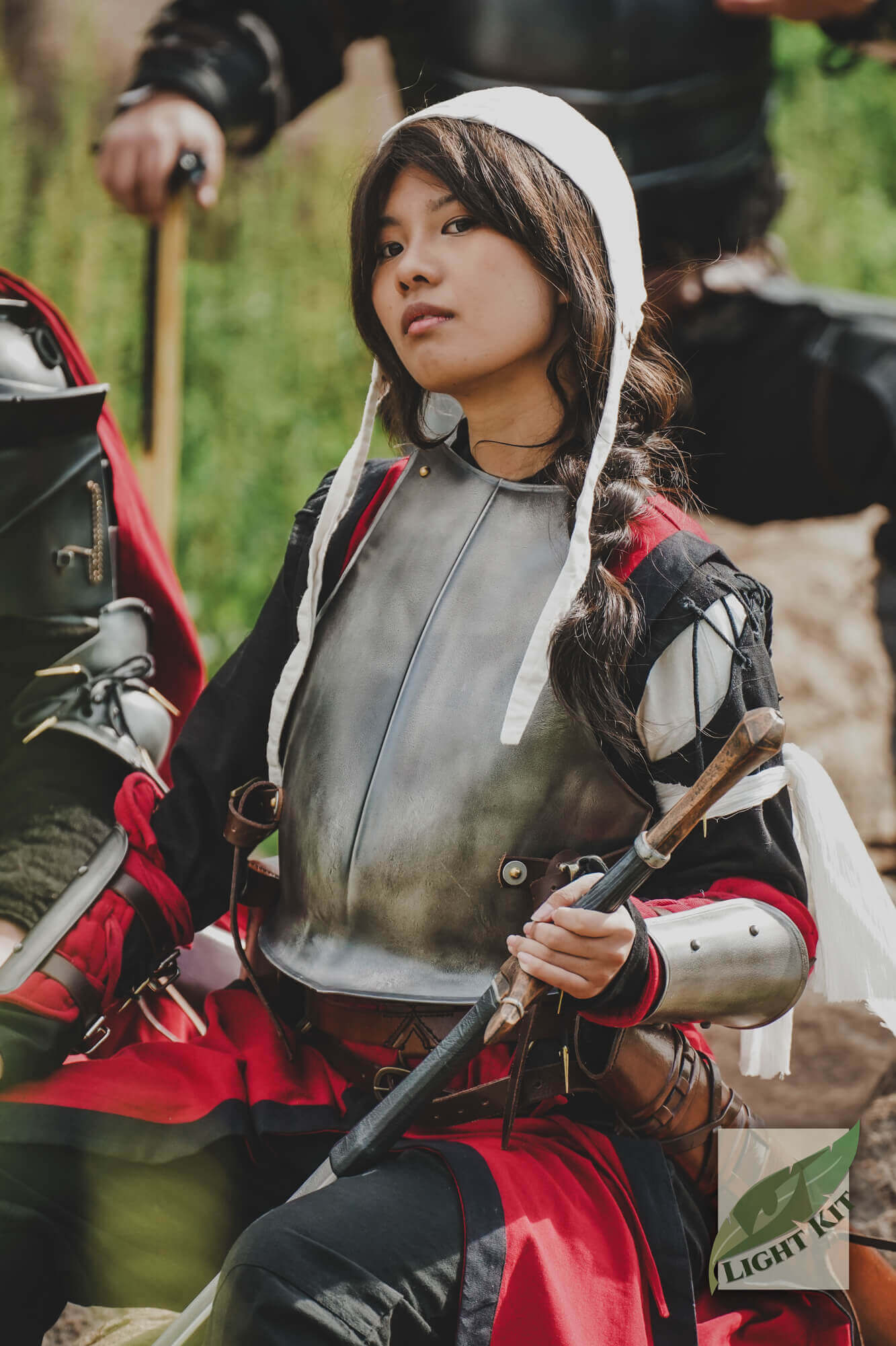 RFB Breastplate - Light Kit modeled by a woman in medieval armor, showcasing comfort and mobility.
