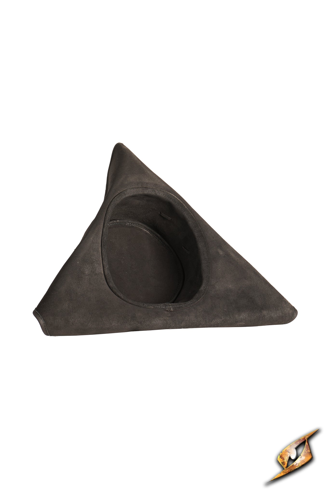 Simple Leather Pirate Tricorn Hat displayed from a top view, showcasing its unique three-cornered design.