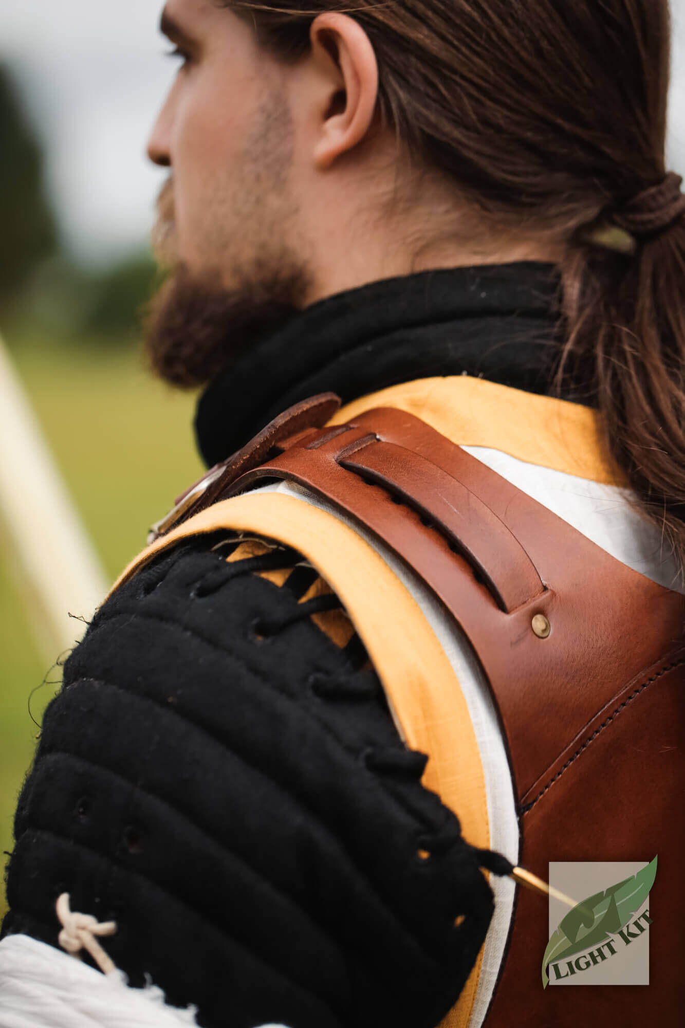 Torso Armour Merc - Light Kit worn by a man, showcasing the hybrid cuirass design and leather backing.