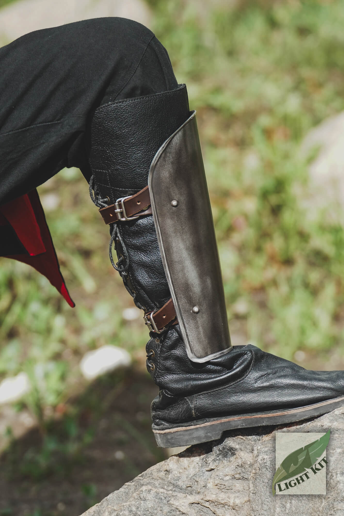 RFB Leg Protection - Light Kit worn on leg, showcasing a sleek greave design for effective shin protection.