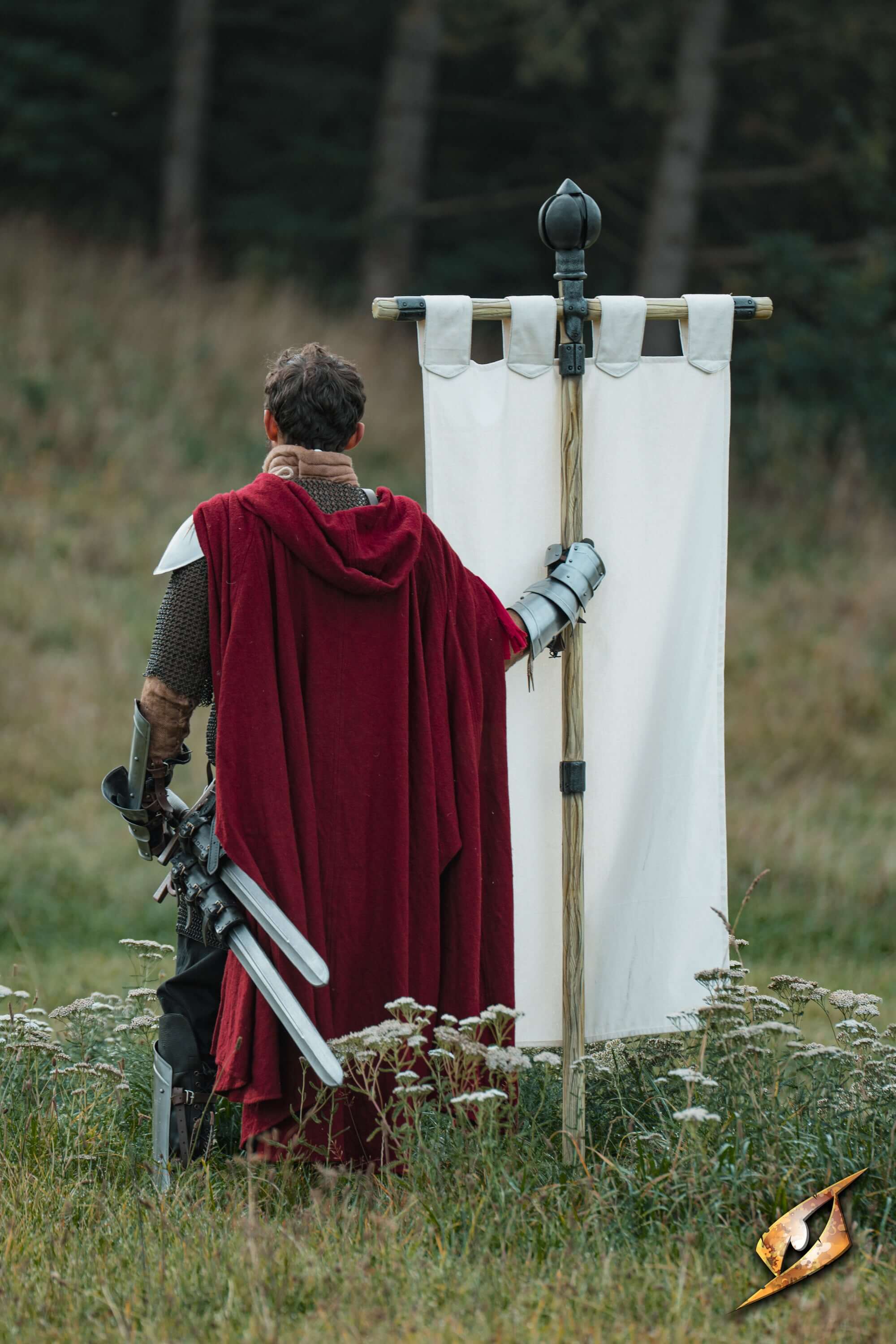 Complete Battle Standard Set - Lord's Orb Top displayed by a figure in armor holding a banner in a natural setting.