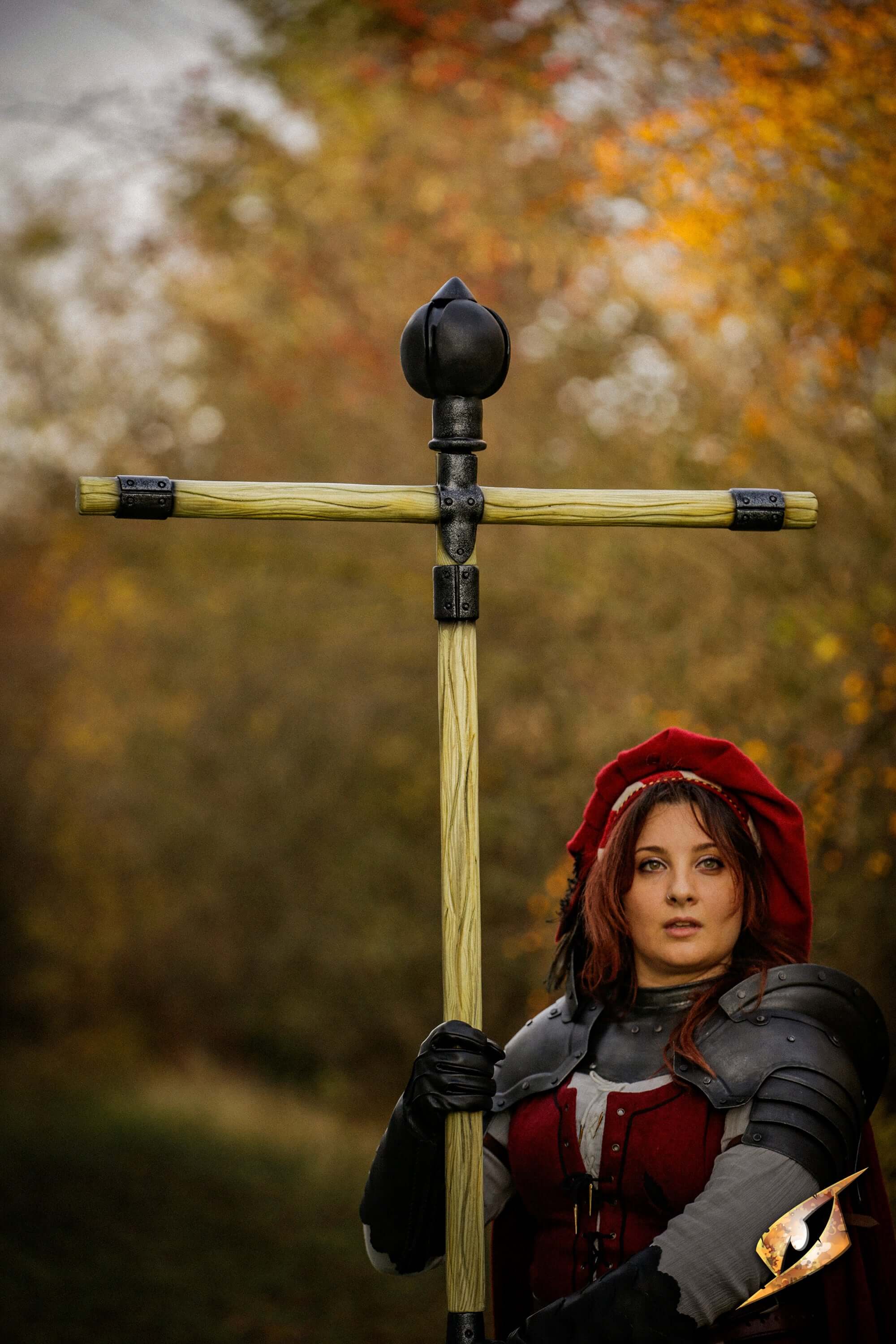 Complete Battle Standard Set - Lord's Orb Top held by a woman in armor, showcasing the elegant lord's orb design.